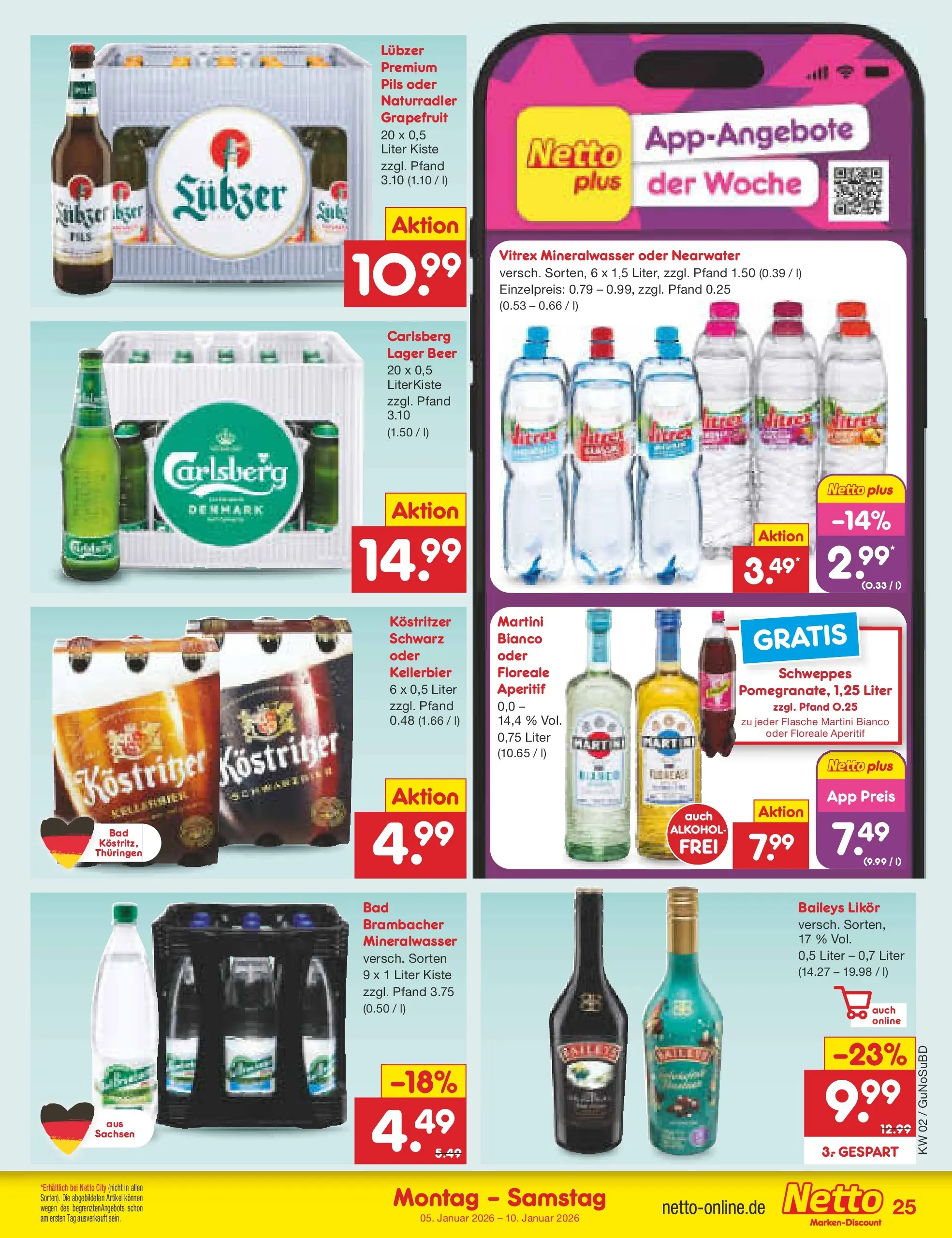 Netto Marken-Discount prospekt Augustusburg	 (ab 04.01.2026) » Angebote | Seite: 25 | Produkte: Carlsberg, Likör, Mineralwasser, Baileys