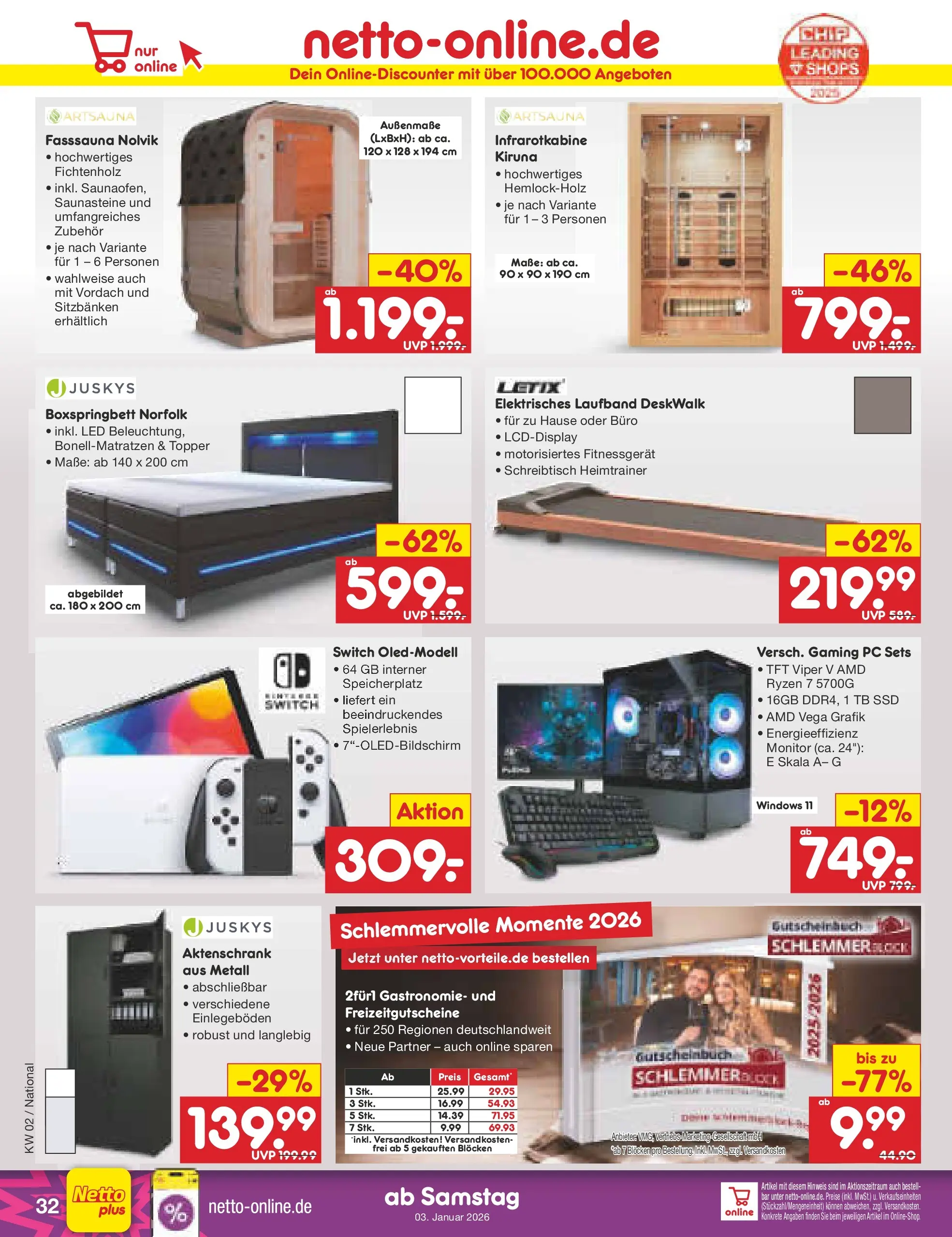 Netto Marken-Discount prospekt Mannheim	 (ab 04.01.2026) » Angebote | Seite: 36 | Produkte: Boxspringbett, Heimtrainer, Monitor, PC