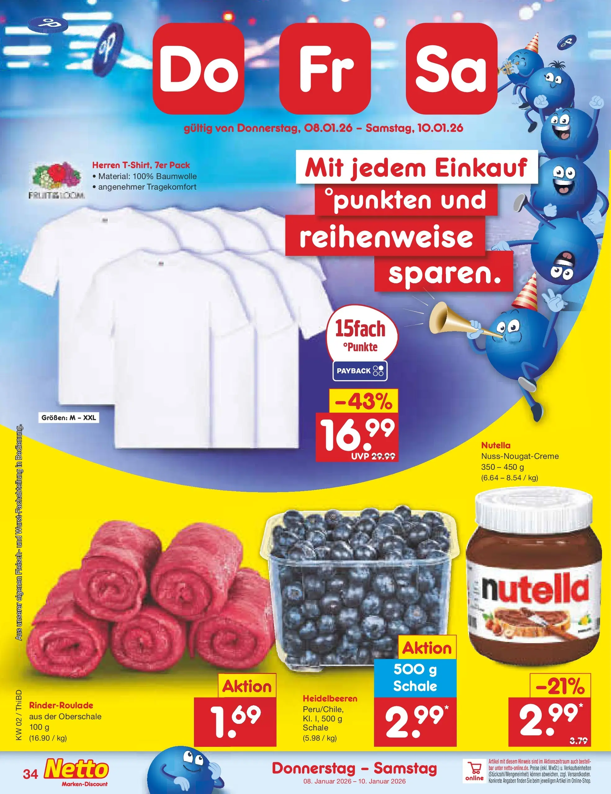 Netto Marken-Discount prospekt Thiendorf	 (ab 04.01.2026) » Angebote | Seite: 38 | Produkte: Nutella, Heidelbeeren, Fleisch