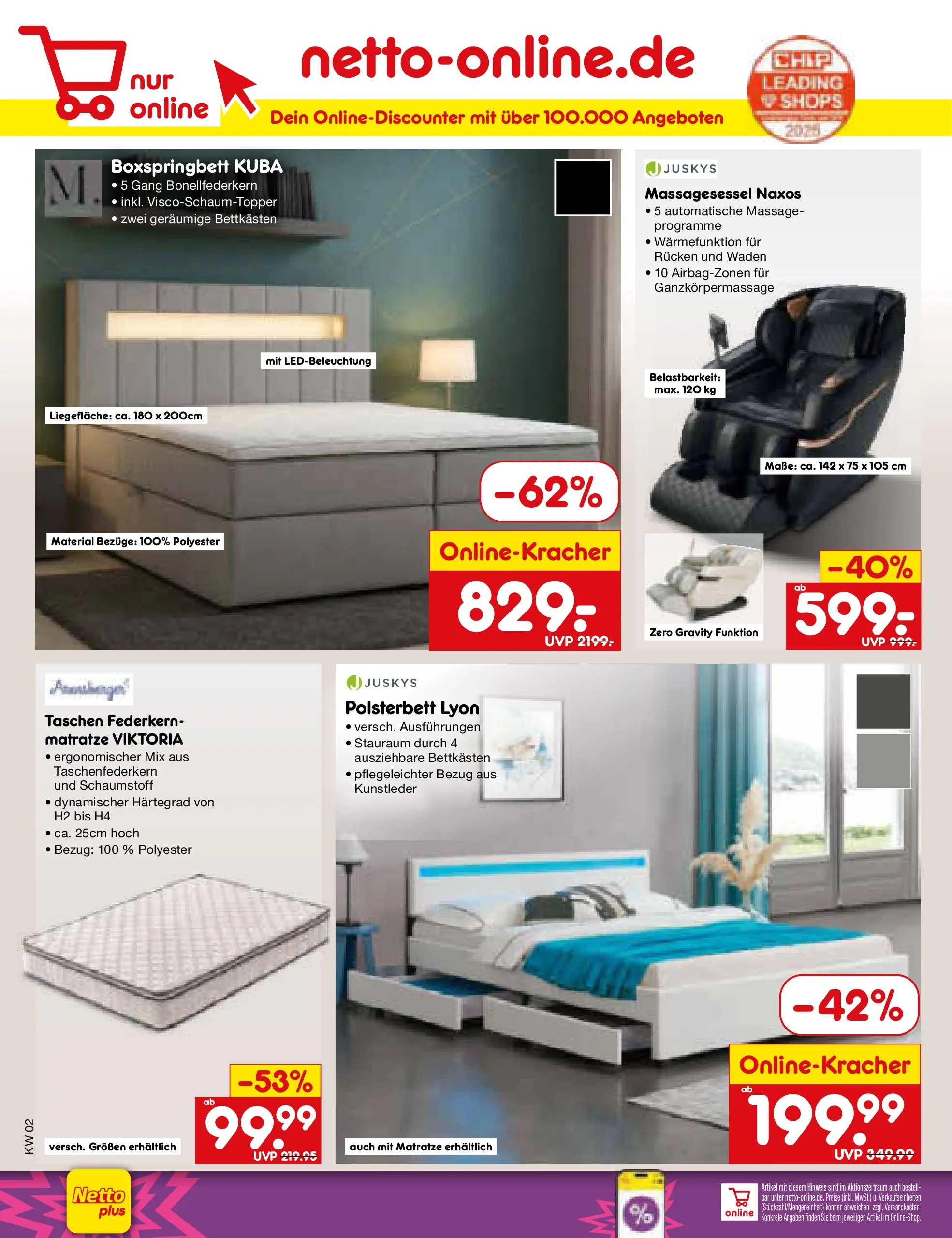 Netto Marken-Discount prospekt Mannheim	 (ab 04.01.2026) » Angebote | Seite: 54 | Produkte: Matratze, Boxspringbett, Polsterbett