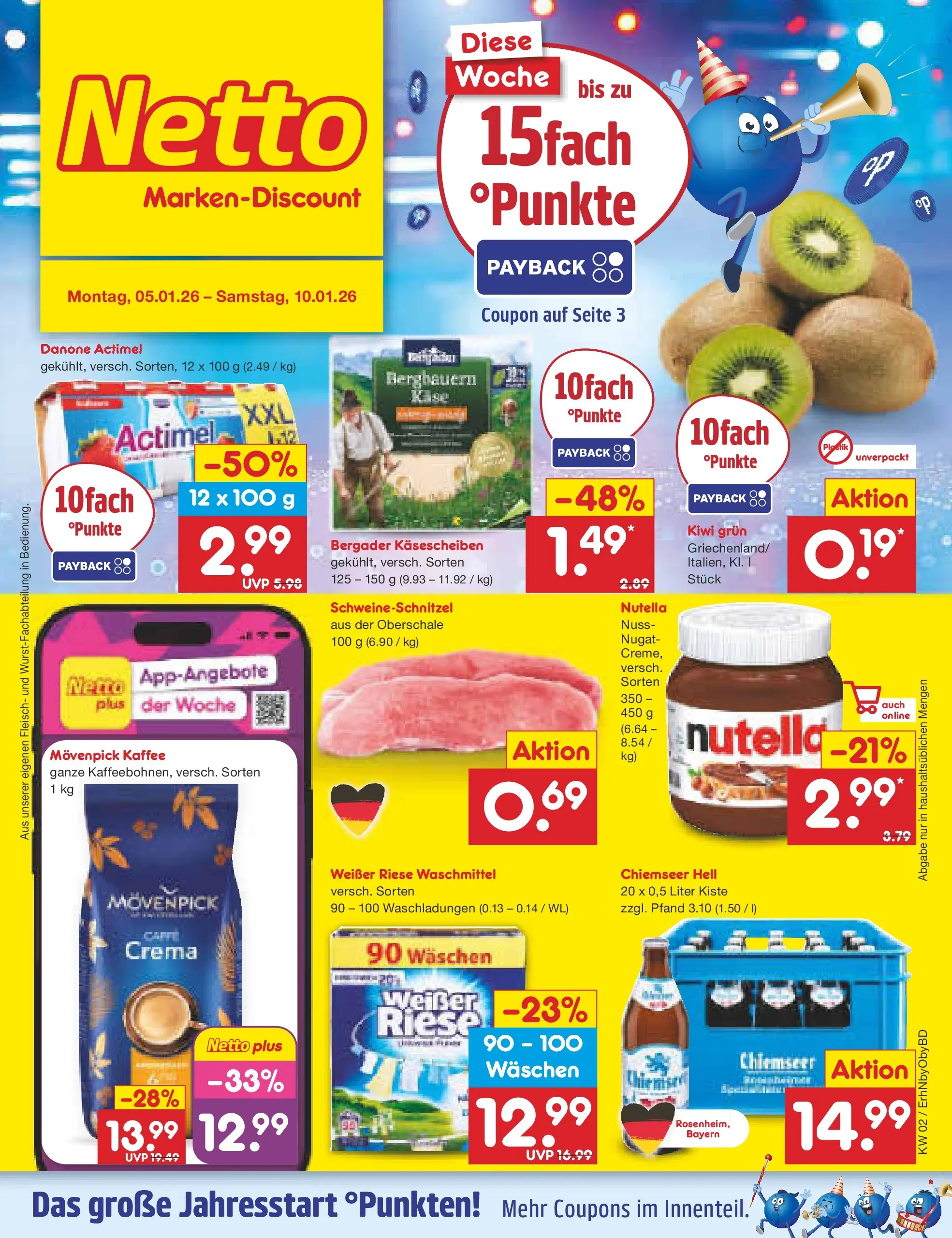 Netto Marken-Discount prospekt Ergolding	 (ab 04.01.2026) » Angebote | Seite: 1 | Produkte: Actimel, Nutella, Waschmittel, Kiwi