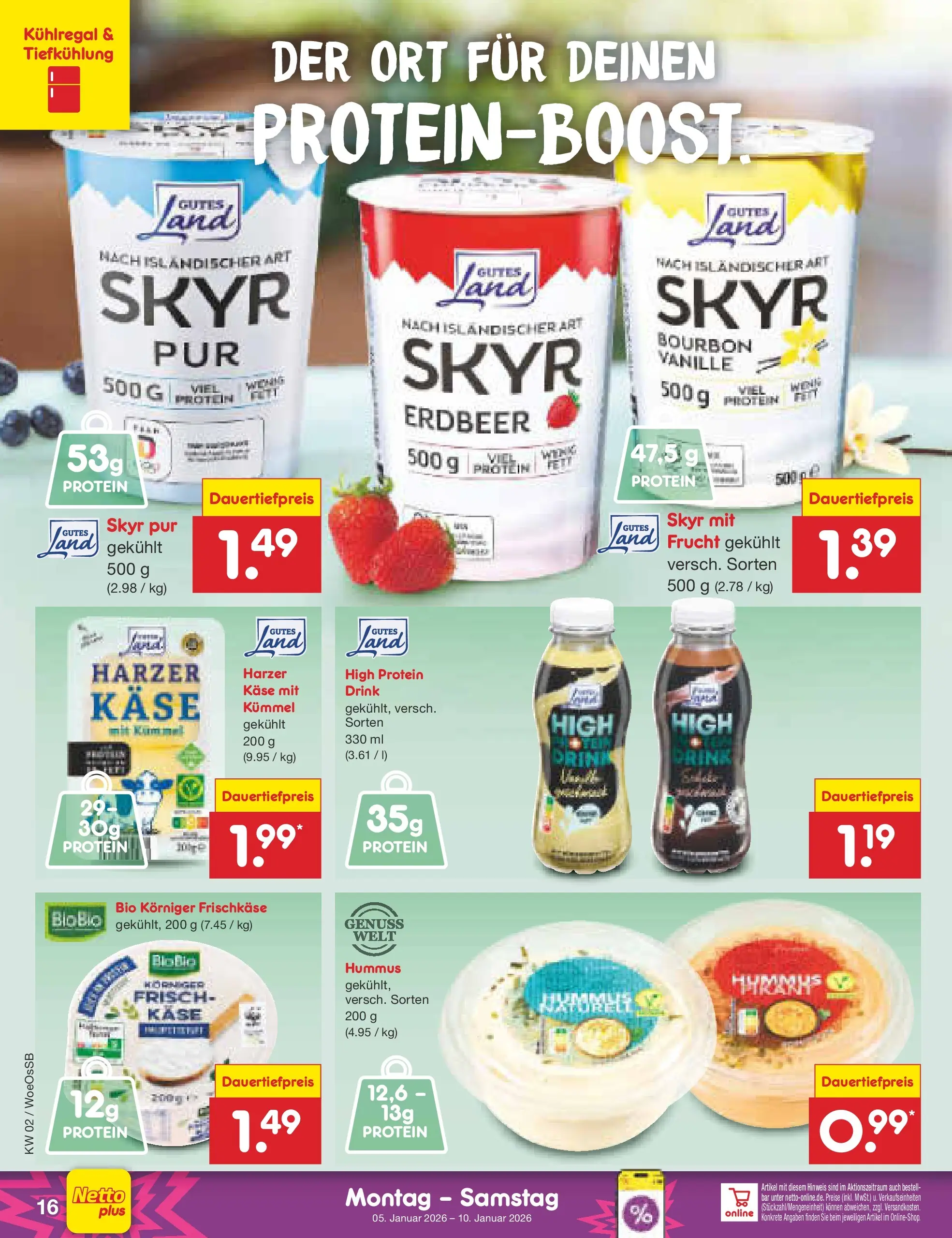 Netto Marken-Discount prospekt Gemmingen	 (ab 04.01.2026) » Angebote | Seite: 16 | Produkte: Käse, Skyr, Bourbon, Frischkase