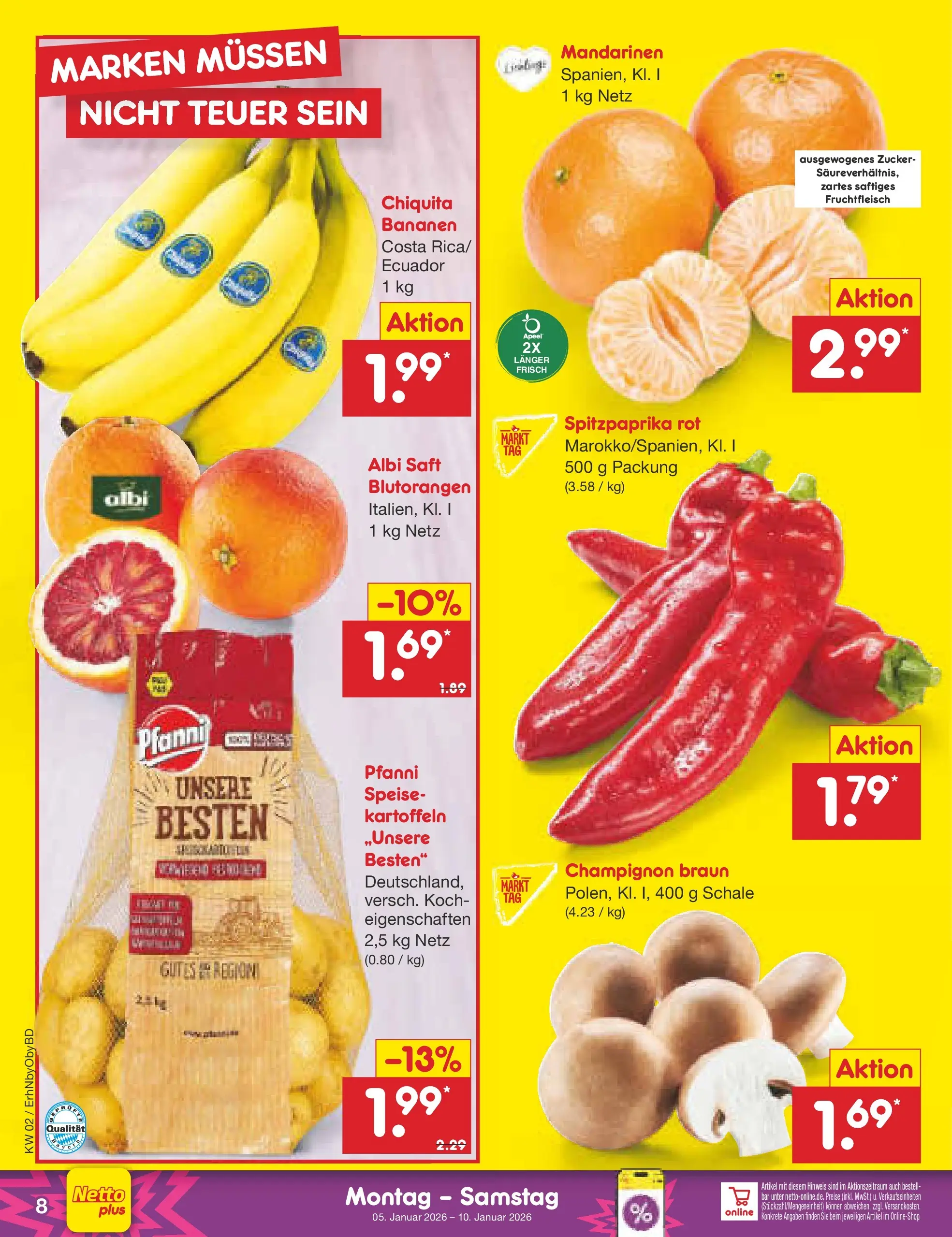 Netto Marken-Discount prospekt Ergolding	 (ab 04.01.2026) » Angebote | Seite: 8 | Produkte: Bananen, Mandarinen, Kartoffeln, Zucker