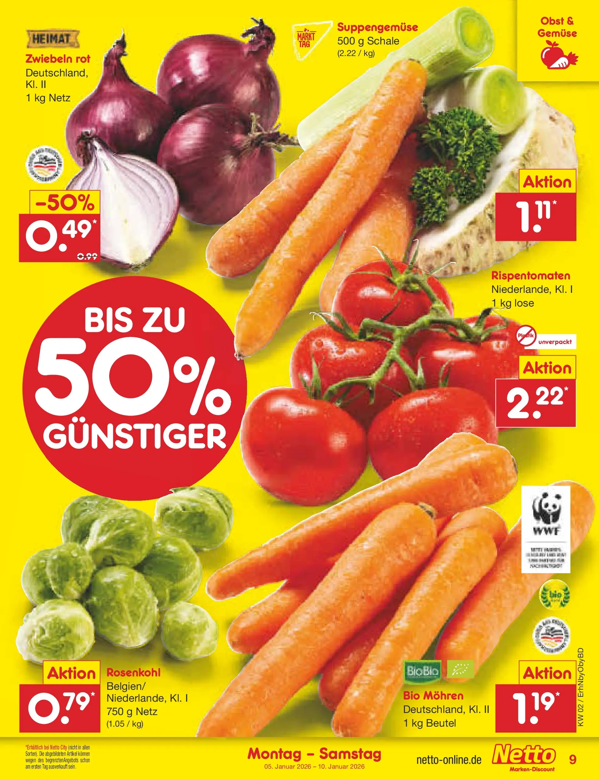 Netto Marken-Discount prospekt Ergolding	 (ab 04.01.2026) » Angebote | Seite: 9 | Produkte: Mohren, Zwiebeln, Gemüse, Obst