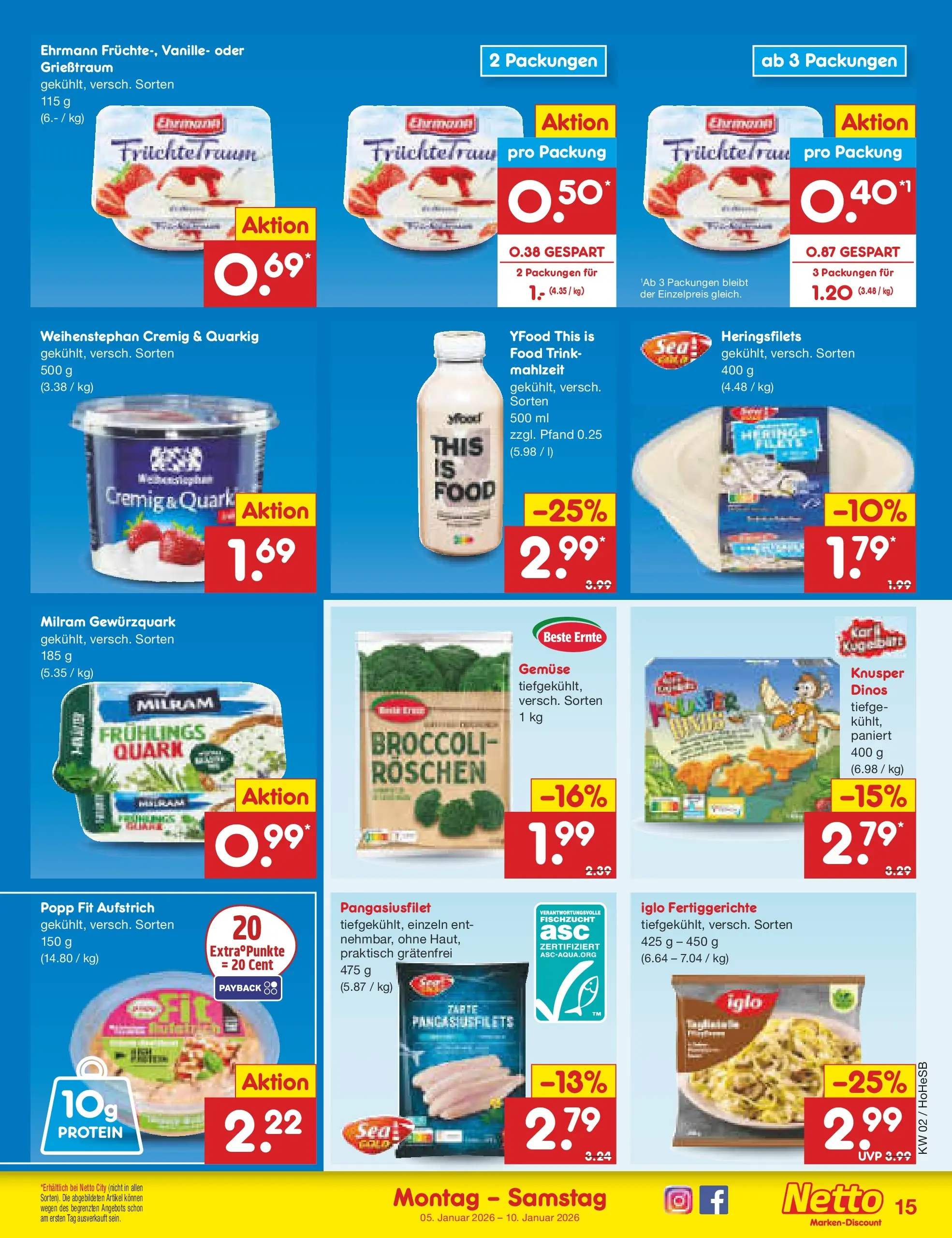 Netto Marken-Discount prospekt Hannover	 (ab 04.01.2026) » Angebote | Seite: 15 | Produkte: Iglo, YFood, Milram, Fertiggerichte