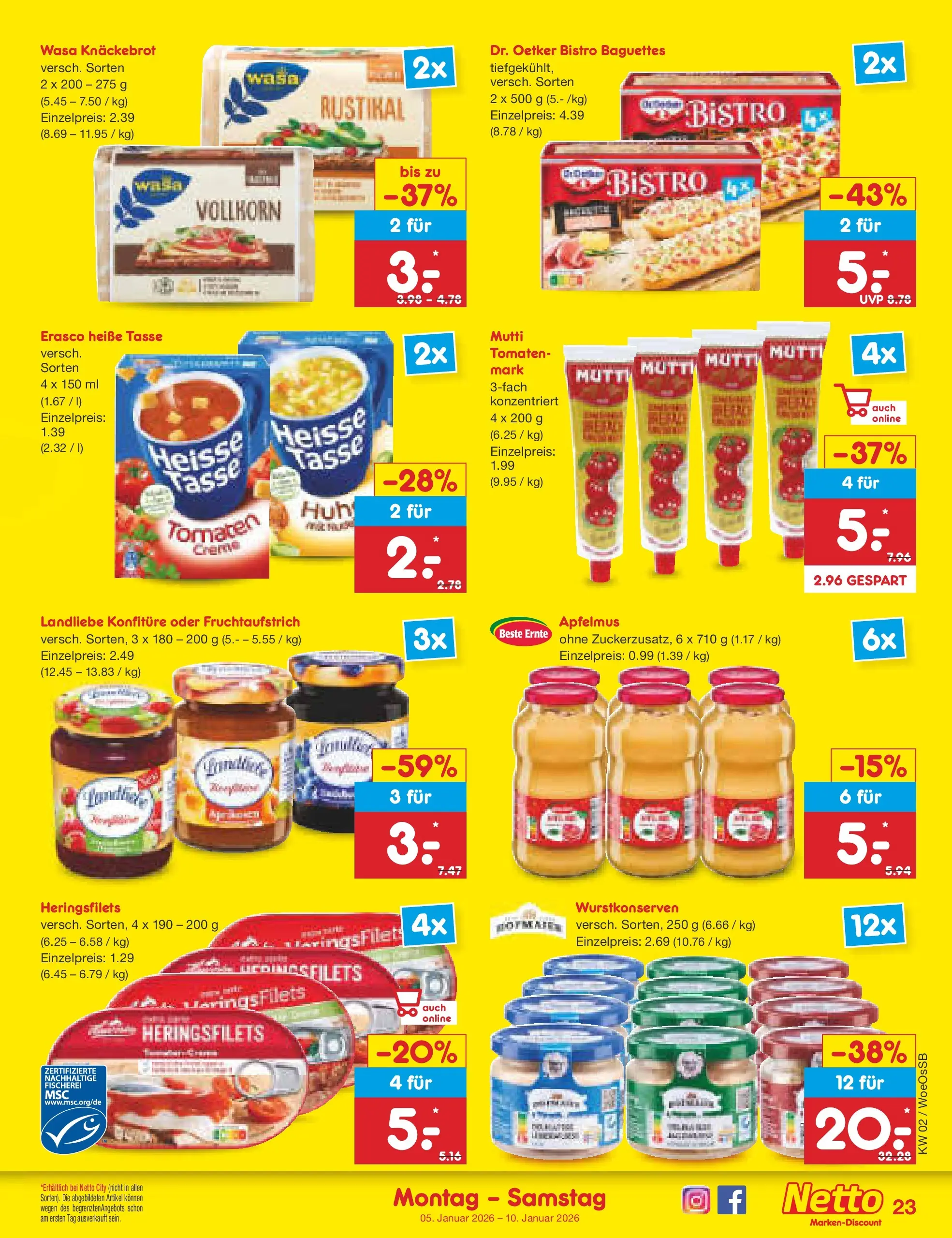 Netto Marken-Discount prospekt Gemmingen	 (ab 04.01.2026) » Angebote | Seite: 23 | Produkte: Tomaten, Wasa knackebrot, Erasco