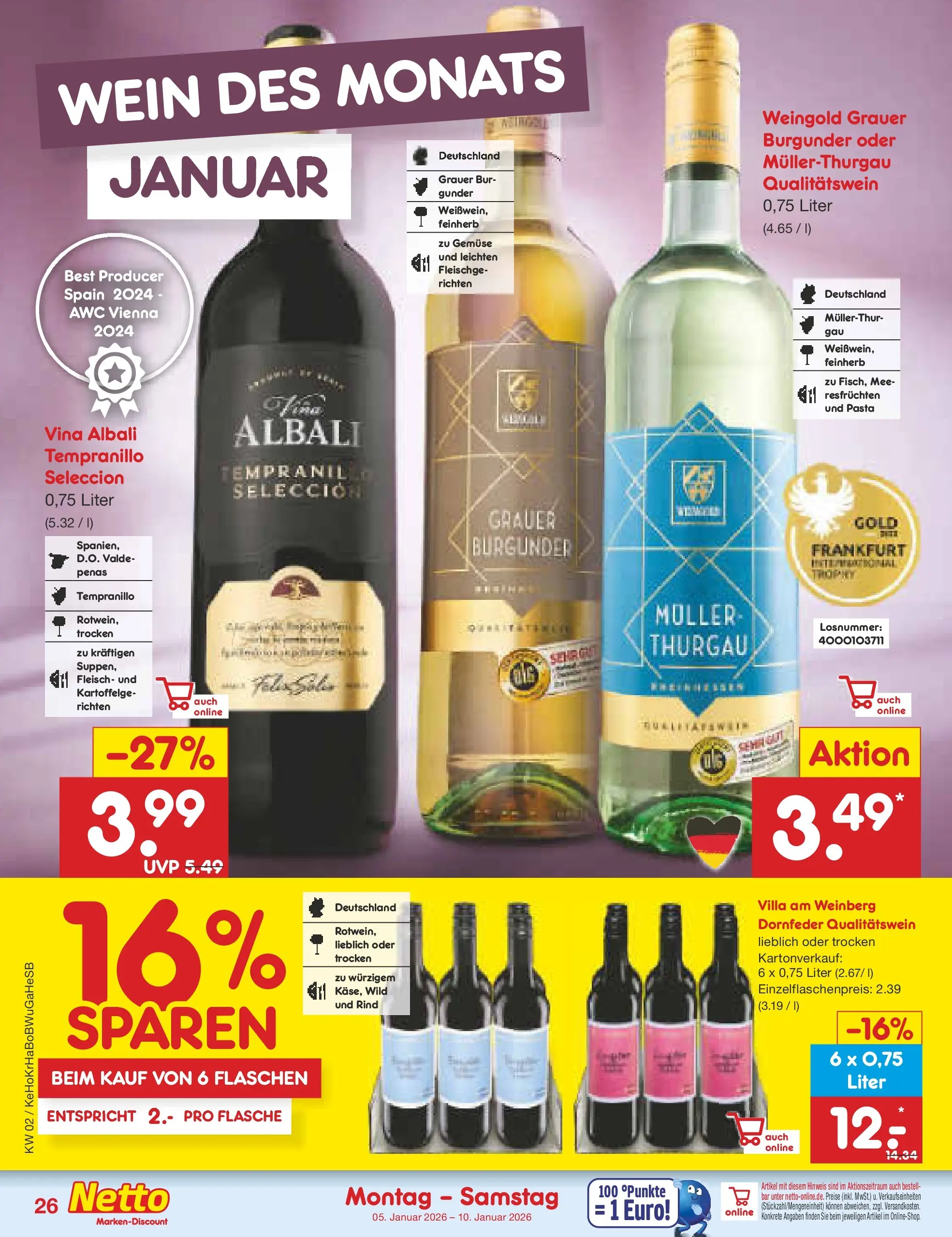 Netto Marken-Discount prospekt Stemwede-Dielingen	 (ab 04.01.2026) » Angebote | Seite: 26 | Produkte: Gemüse, Pasta, Wein, Fleisch