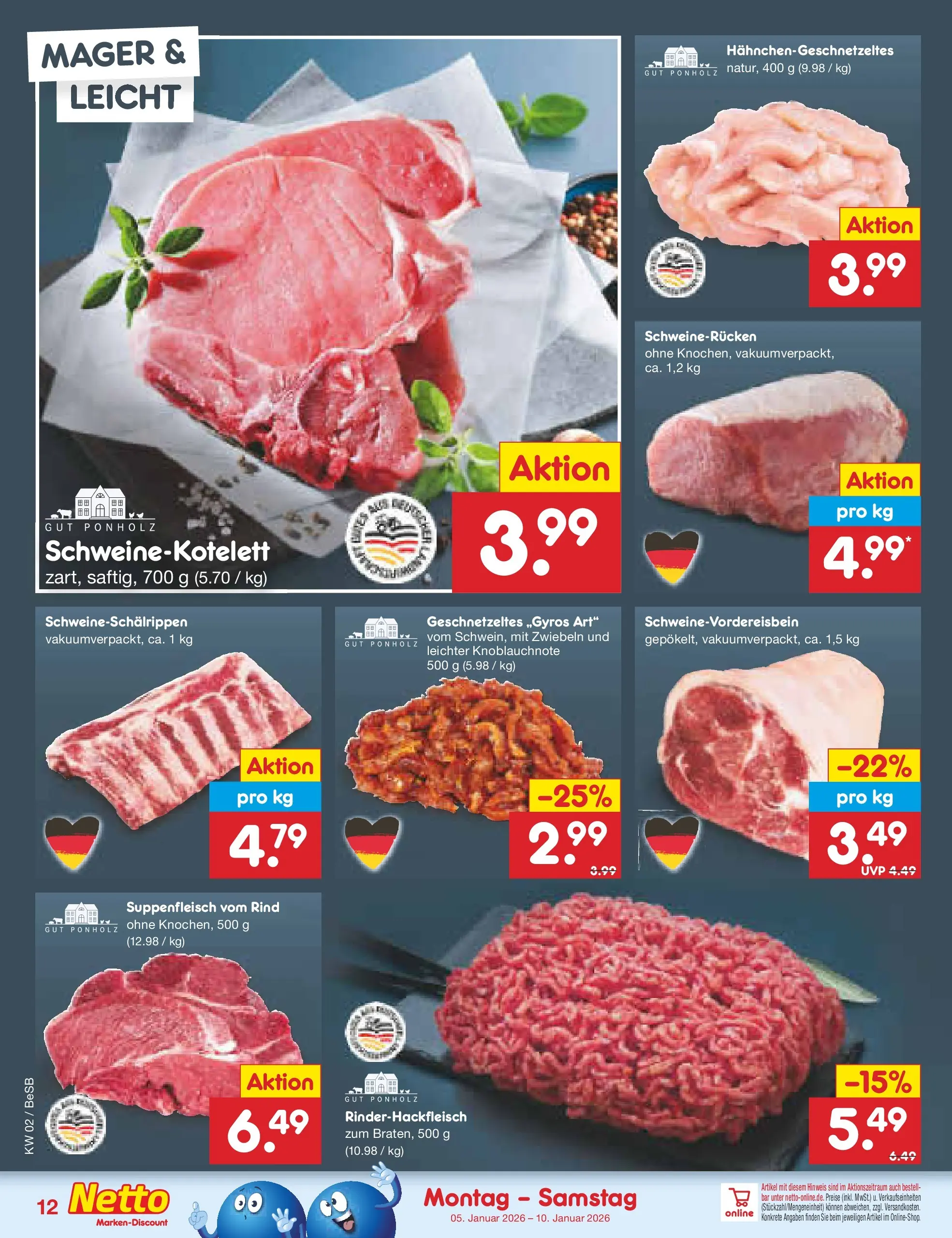Netto Marken-Discount prospekt Kremmen	 (ab 04.01.2026) » Angebote | Seite: 12 | Produkte: Zwiebeln, Suppenfleisch, Schweinerucken