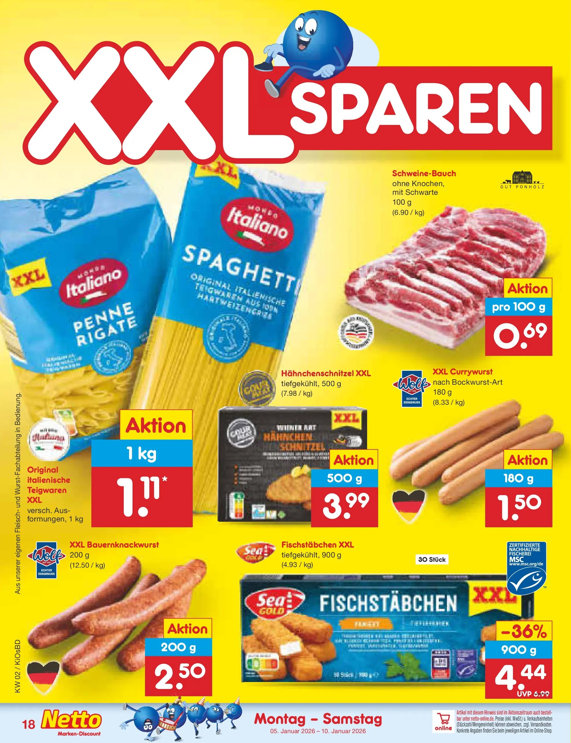 Netto Marken-Discount prospekt Mistelbach	 (ab 04.01.2026) » Angebote | Seite: 18 | Produkte: Schweinebauch, Schnitzel, Fischstabchen, Fleisch