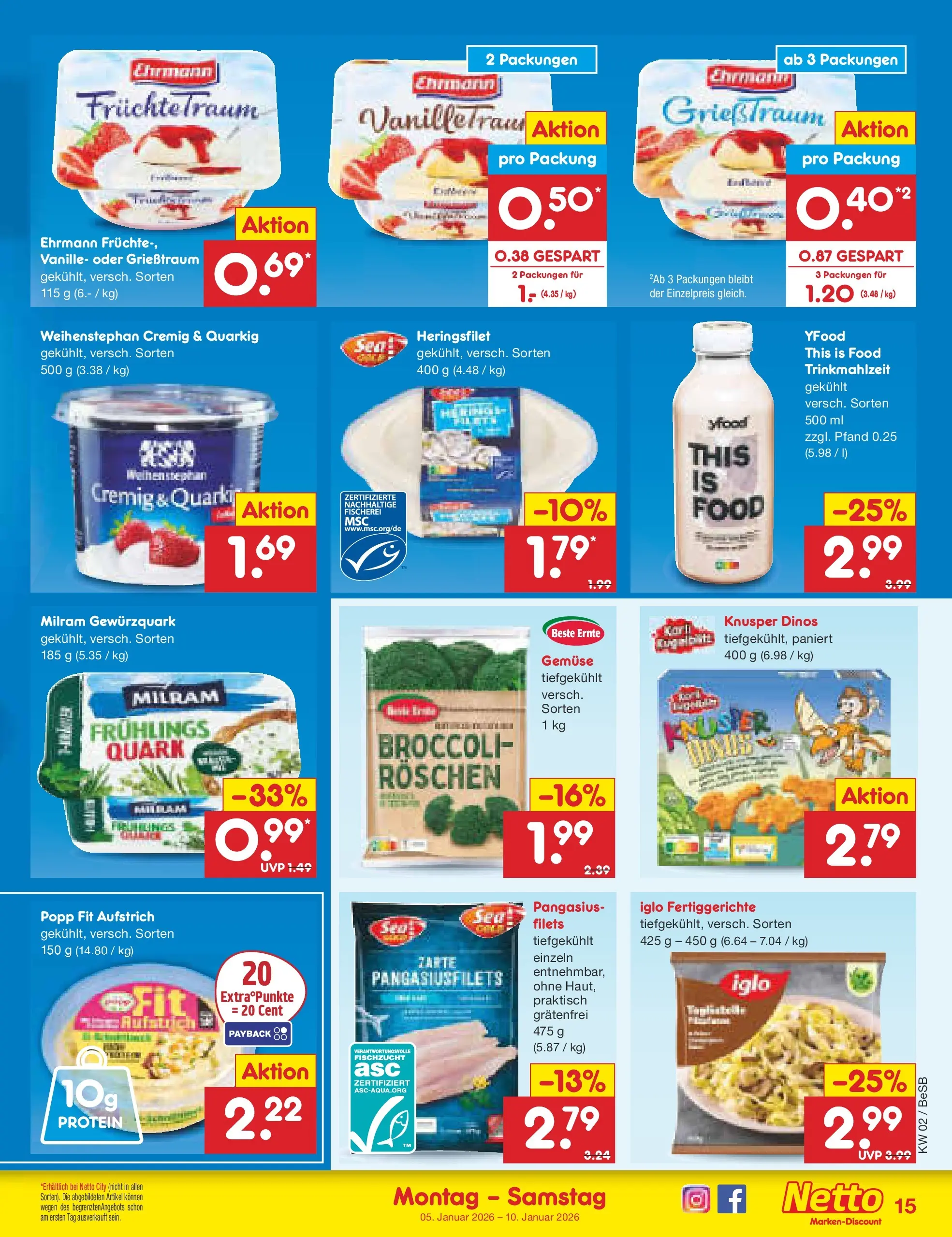 Netto Marken-Discount prospekt Kremmen	 (ab 04.01.2026) » Angebote | Seite: 15 | Produkte: Iglo, YFood, Milram, Fertiggerichte