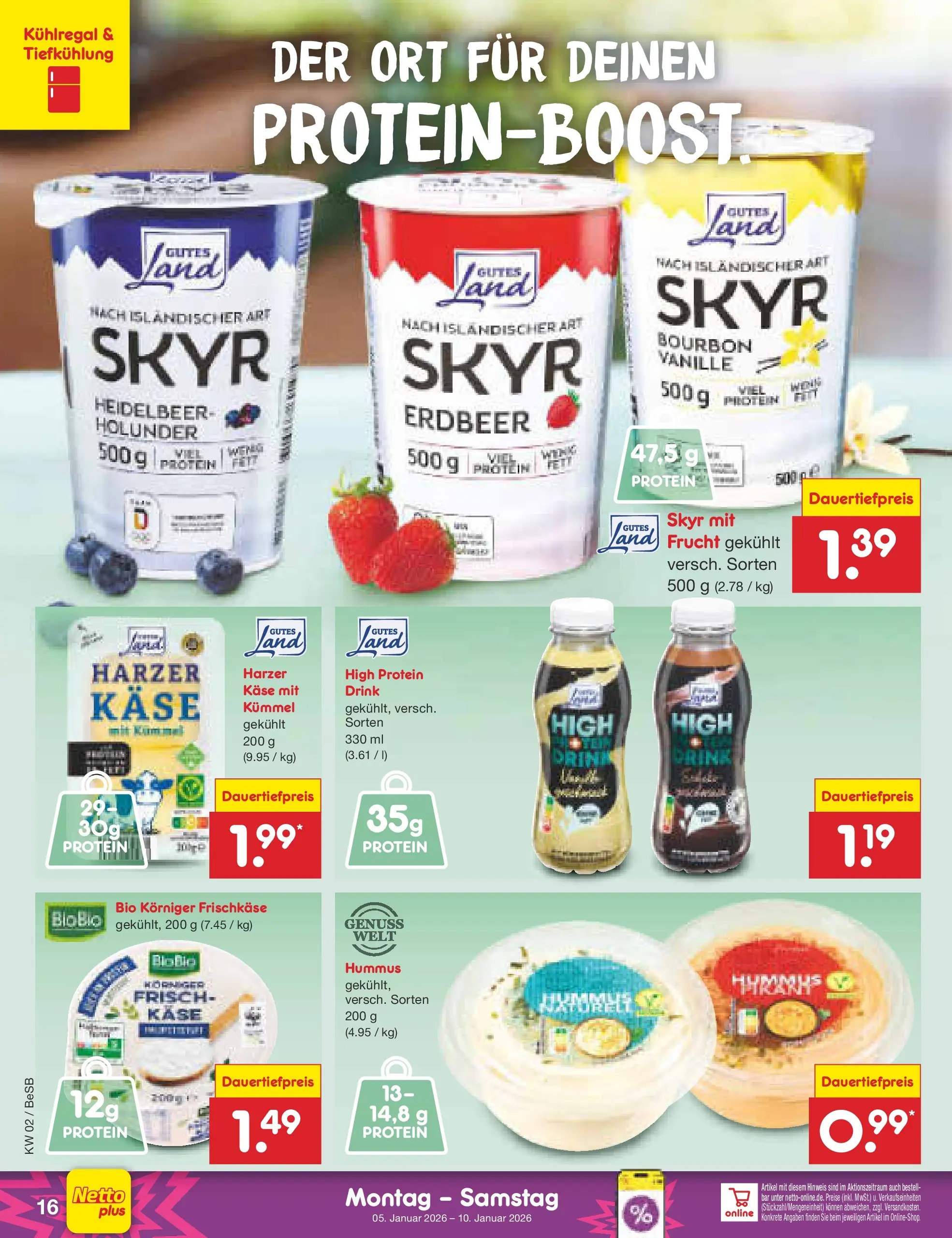 Netto Marken-Discount prospekt Kremmen	 (ab 04.01.2026) » Angebote | Seite: 16 | Produkte: Käse, Skyr, Bourbon, Frischkase