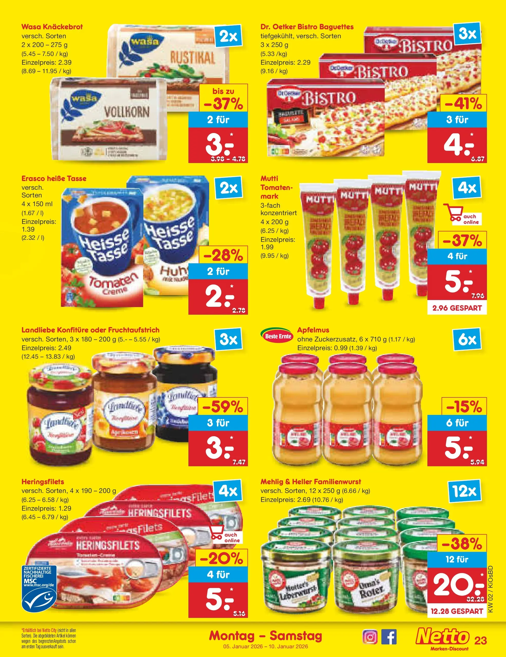 Netto Marken-Discount prospekt Mistelbach	 (ab 04.01.2026) » Angebote | Seite: 23 | Produkte: Tomaten, Wasa knackebrot, Erasco