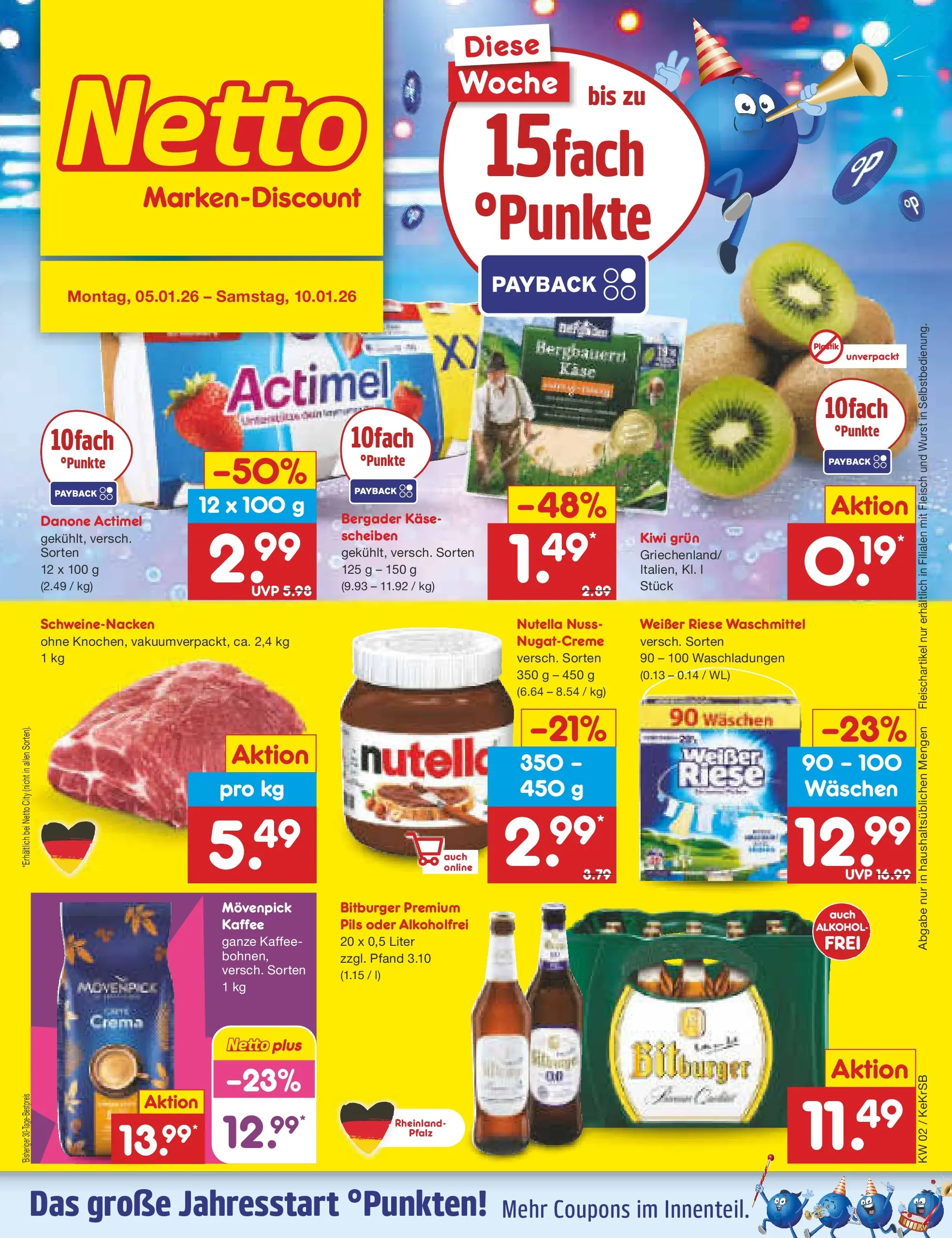 Netto Marken-Discount prospekt Jüchen	 (ab 04.01.2026) » Angebote | Seite: 1 | Produkte: Bitburger, Kaffee, Kiwi, Fleisch