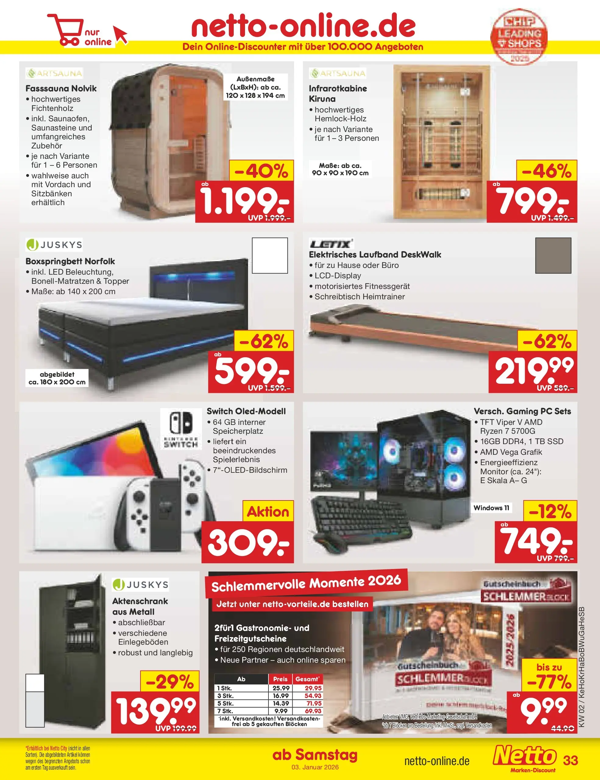 Netto Marken-Discount prospekt Stemwede-Dielingen	 (ab 04.01.2026) » Angebote | Seite: 37 | Produkte: Boxspringbett, Laufband, Monitor, PC