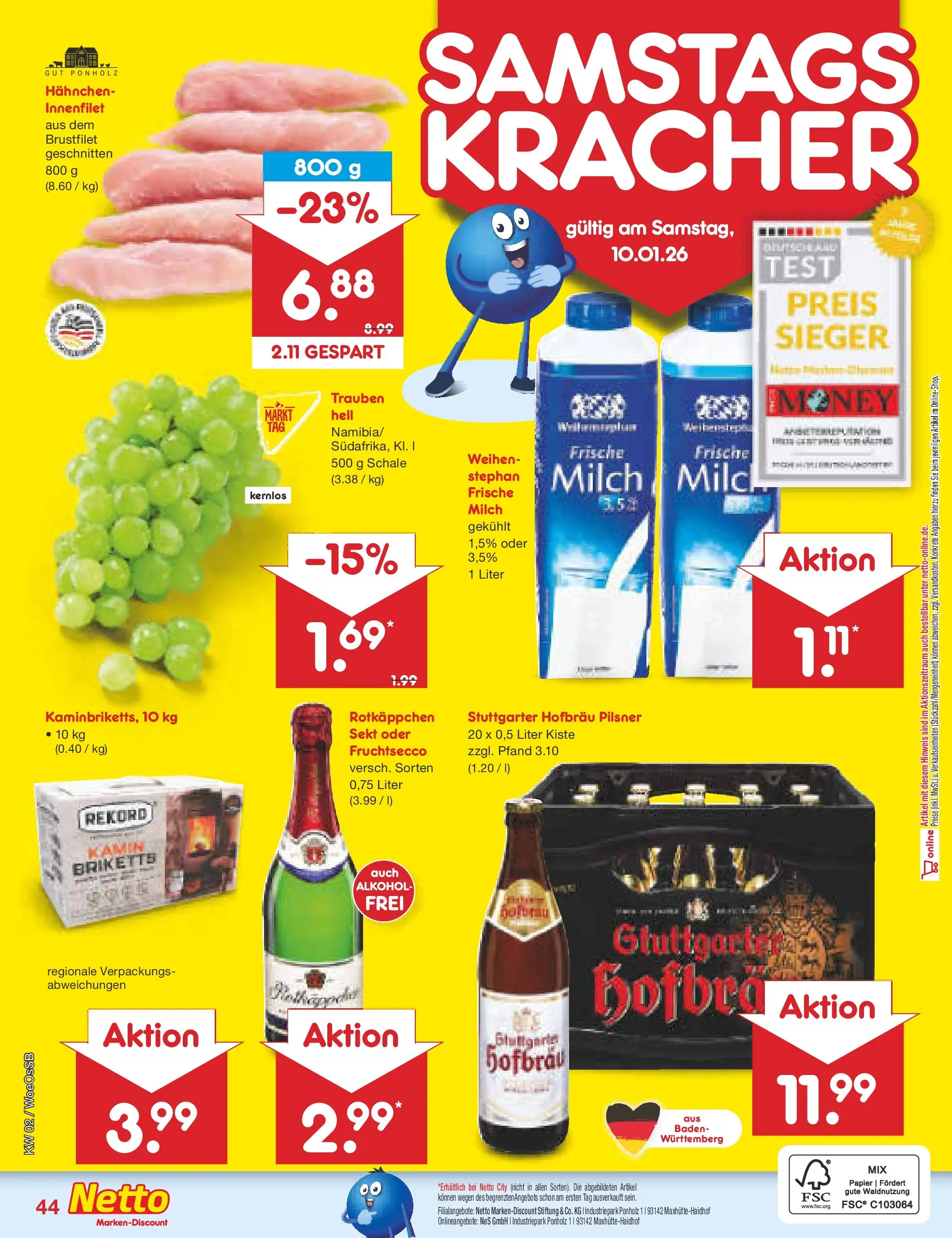 Netto Marken-Discount prospekt Gemmingen	 (ab 04.01.2026) » Angebote | Seite: 48 | Produkte: Hahnchen, Milch, Trauben, Sekt