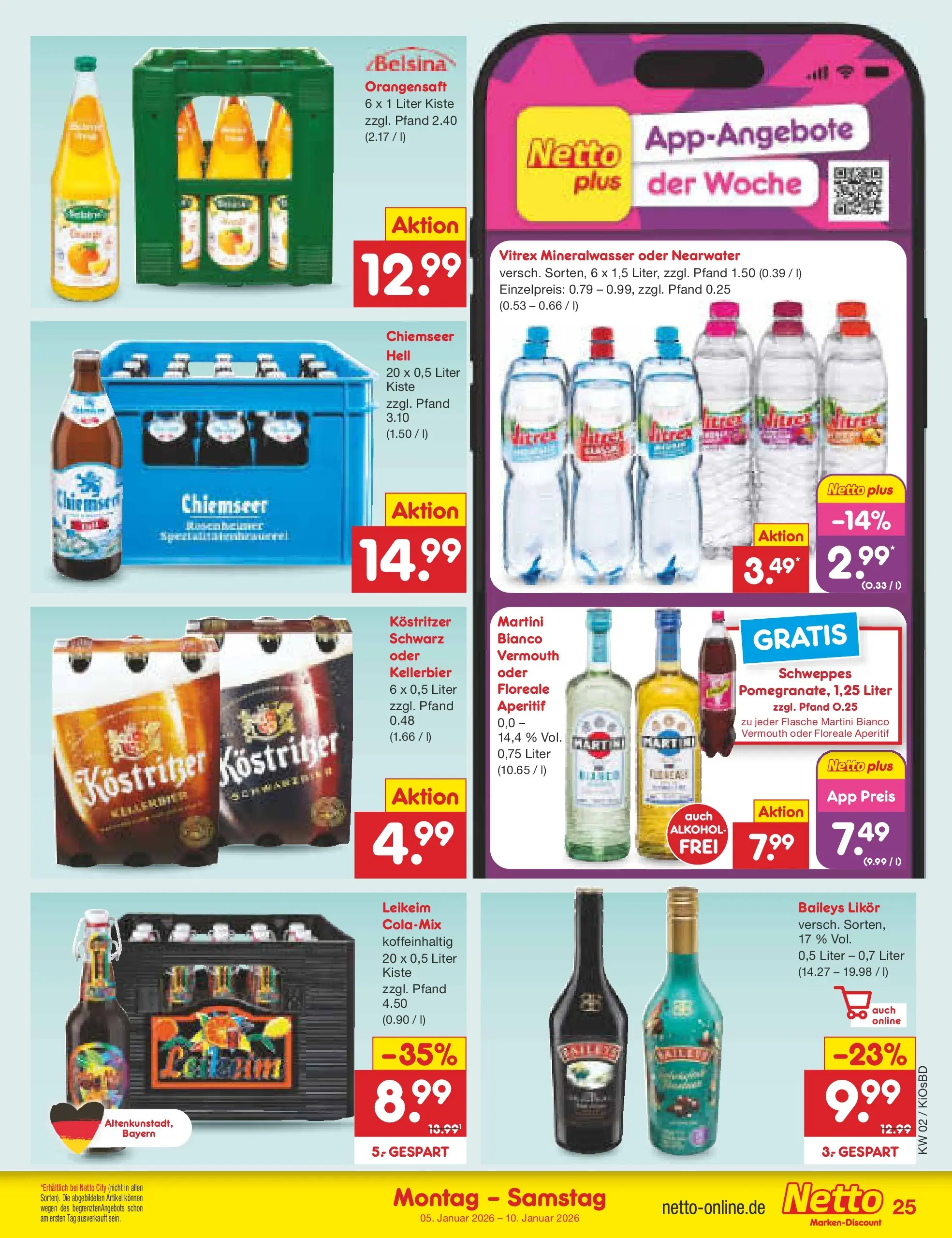 Netto Marken-Discount prospekt Mistelbach	 (ab 04.01.2026) » Angebote | Seite: 25 | Produkte: Kostritzer, Orangensaft, Schweppes, Mineralwasser