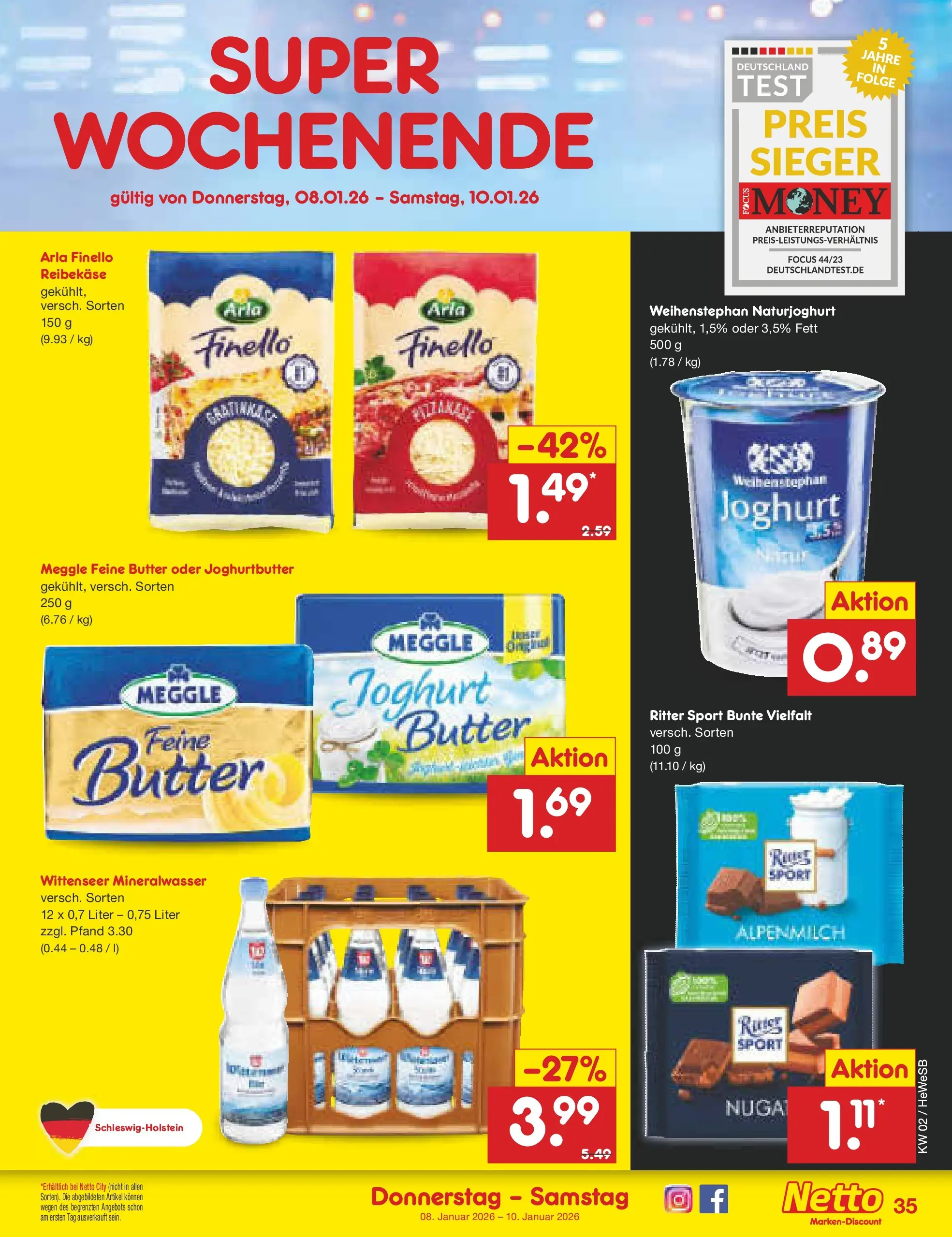 Netto Marken-Discount prospekt Hamburg	 (ab 04.01.2026) » Angebote | Seite: 39 | Produkte: Joghurt, Ritter sport, Mineralwasser, Reibekase