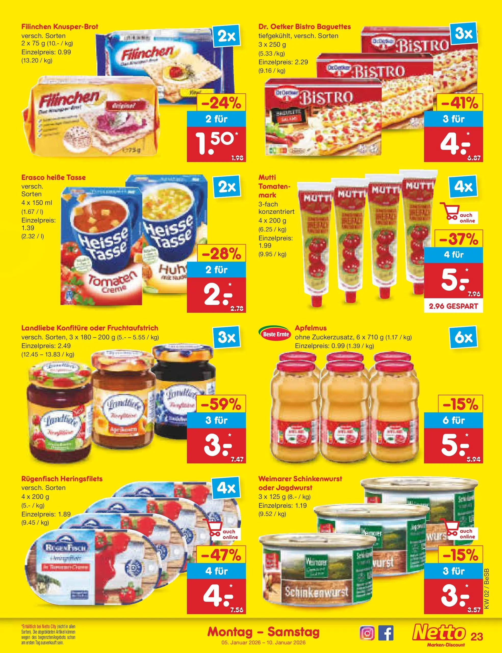 Netto Marken-Discount prospekt Kremmen	 (ab 04.01.2026) » Angebote | Seite: 23 | Produkte: Tomaten, Erasco