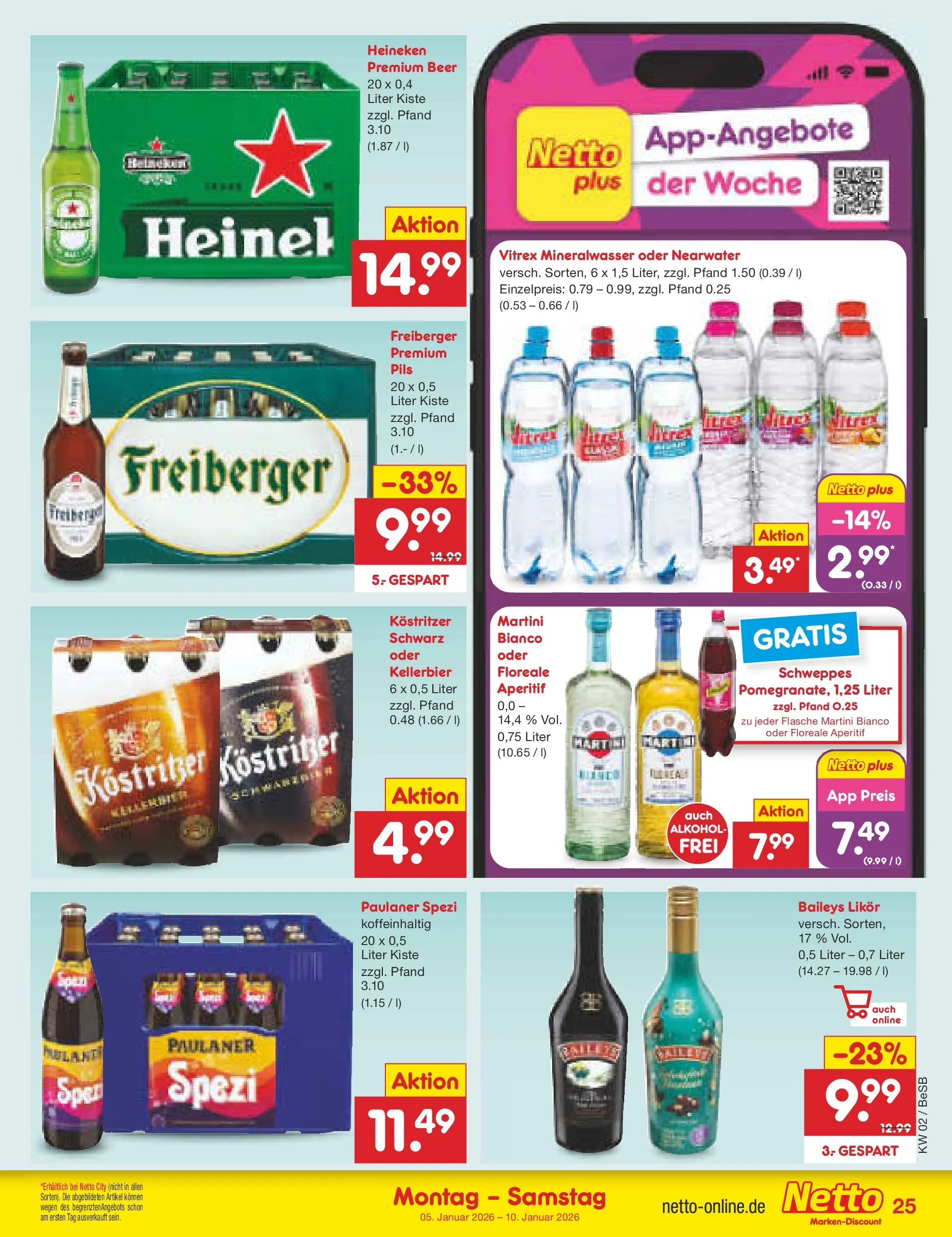 Netto Marken-Discount prospekt Kremmen	 (ab 04.01.2026) » Angebote | Seite: 25 | Produkte: Kostritzer, Likör, Schweppes, Baileys