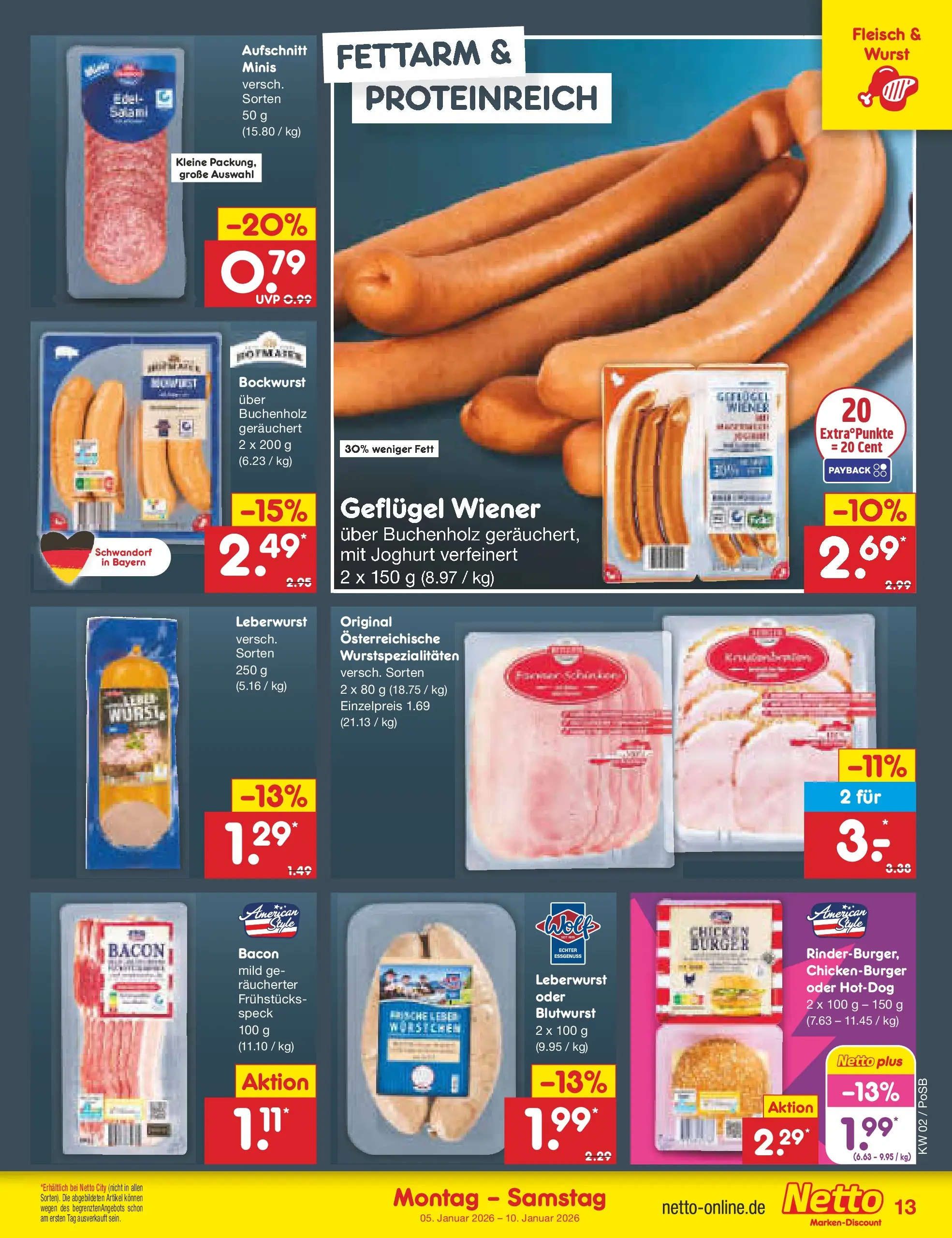 Netto Marken-Discount prospekt Regensburg	 (ab 04.01.2026) » Angebote | Seite: 13 | Produkte: Bockwurst, Joghurt, Wurst, Fleisch