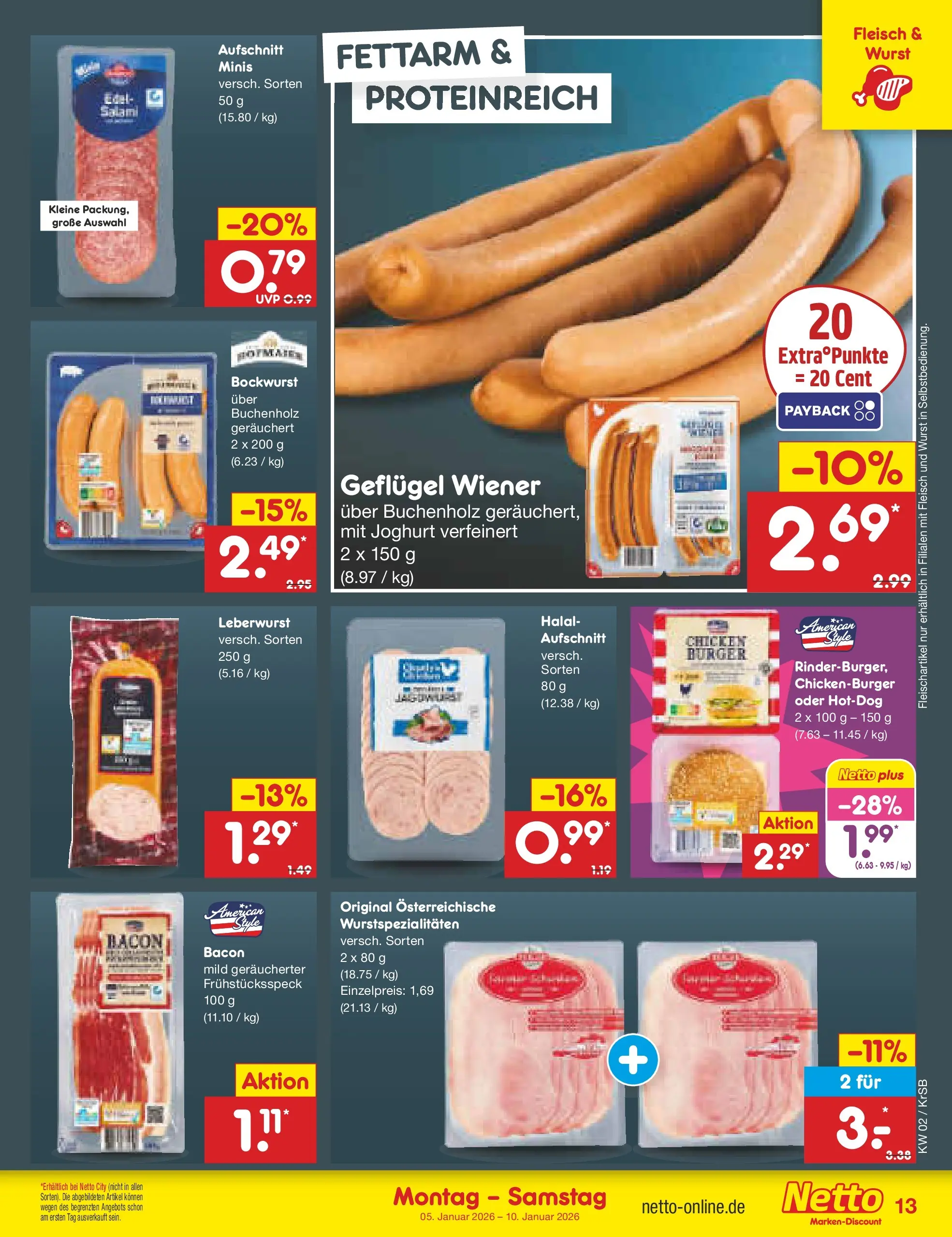 Netto Marken-Discount prospekt Jüchen	 (ab 04.01.2026) » Angebote | Seite: 13 | Produkte: Bockwurst, Joghurt, Wurst, Fleisch