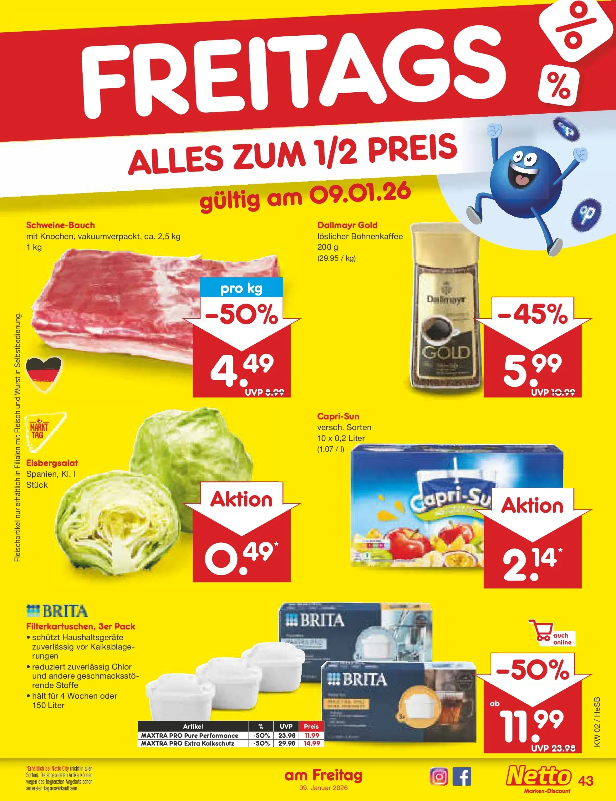 Netto Marken-Discount prospekt Hamburg	 (ab 04.01.2026) » Angebote | Seite: 47 | Produkte: Schweinebauch, Eisbergsalat, Dallmayr, Wurst
