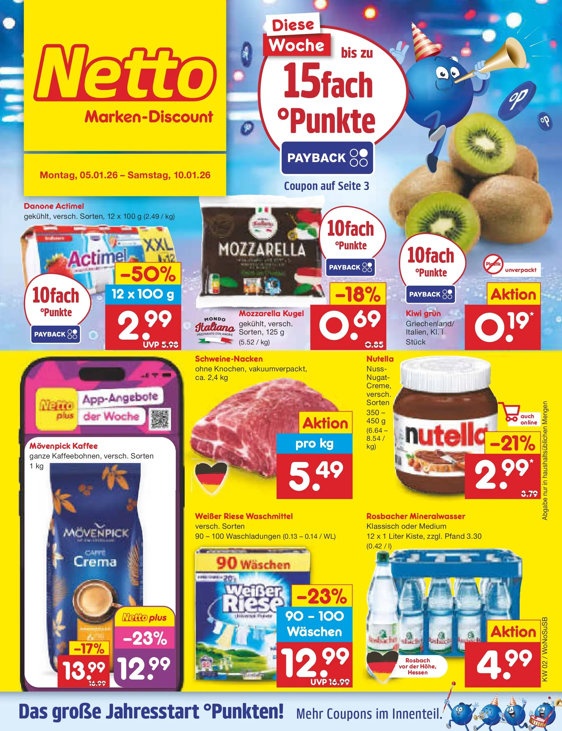 Netto Marken-Discount prospekt Mannheim	 (ab 04.01.2026) » Angebote | Seite: 1 | Produkte: Kaffee, Mineralwasser, Nutella, Kiwi
