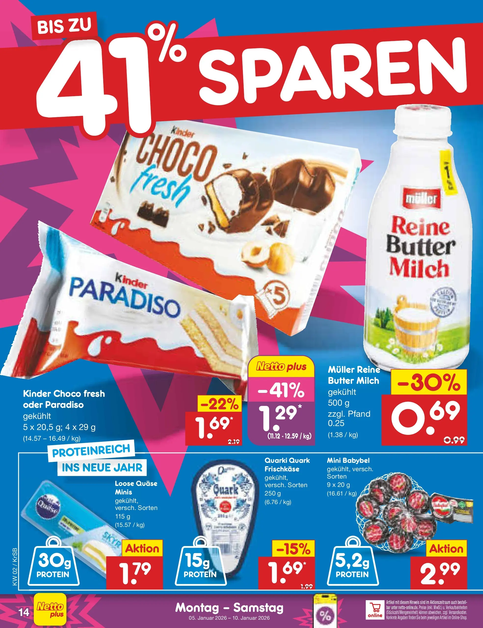 Netto Marken-Discount prospekt Jüchen	 (ab 04.01.2026) » Angebote | Seite: 14 | Produkte: Quark, Milch, Skyr, Babybel