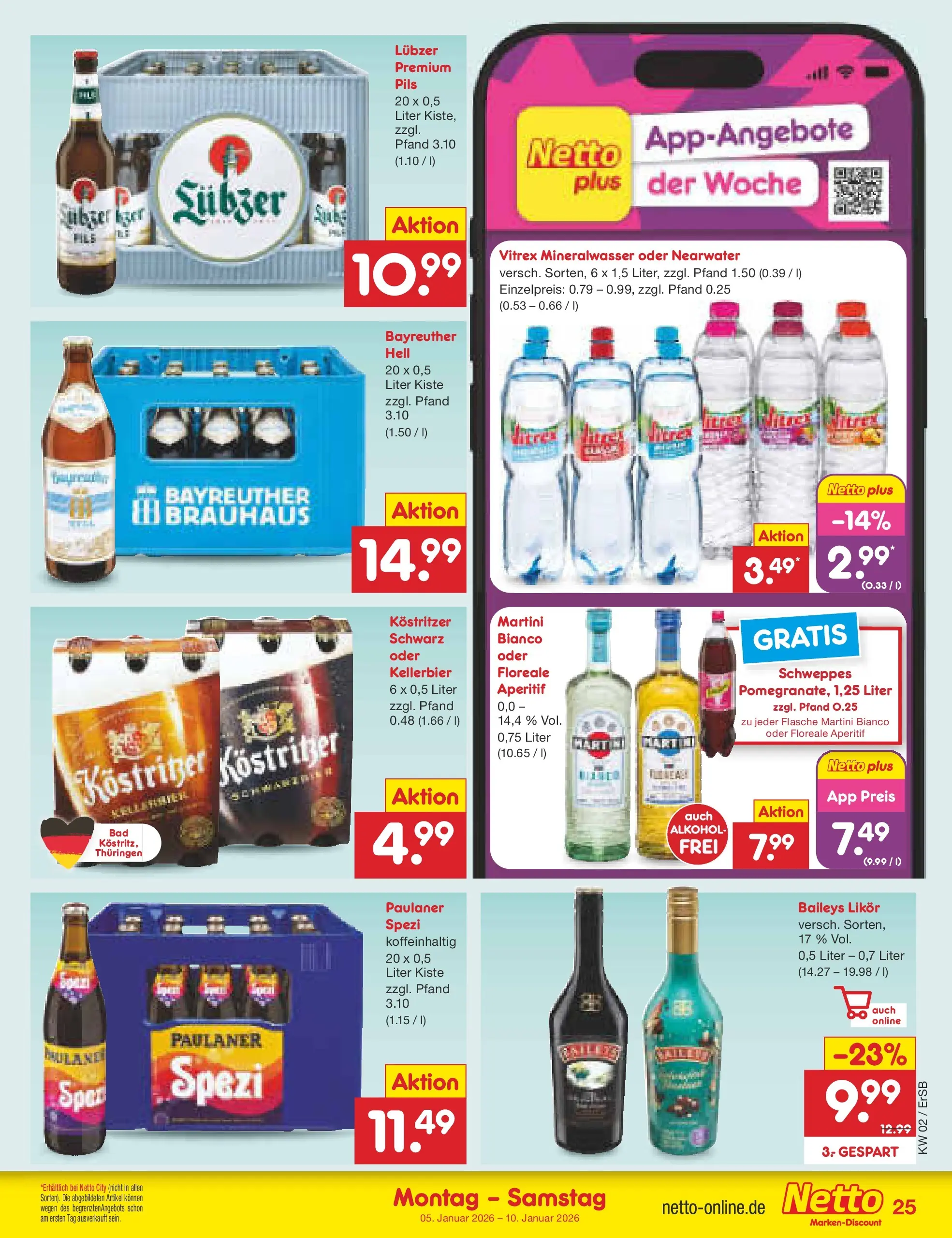 Netto Marken-Discount prospekt Nordhausen	 (ab 04.01.2026) » Angebote | Seite: 29 | Produkte: Bayreuther hell, Martini, Baileys, Lubzer