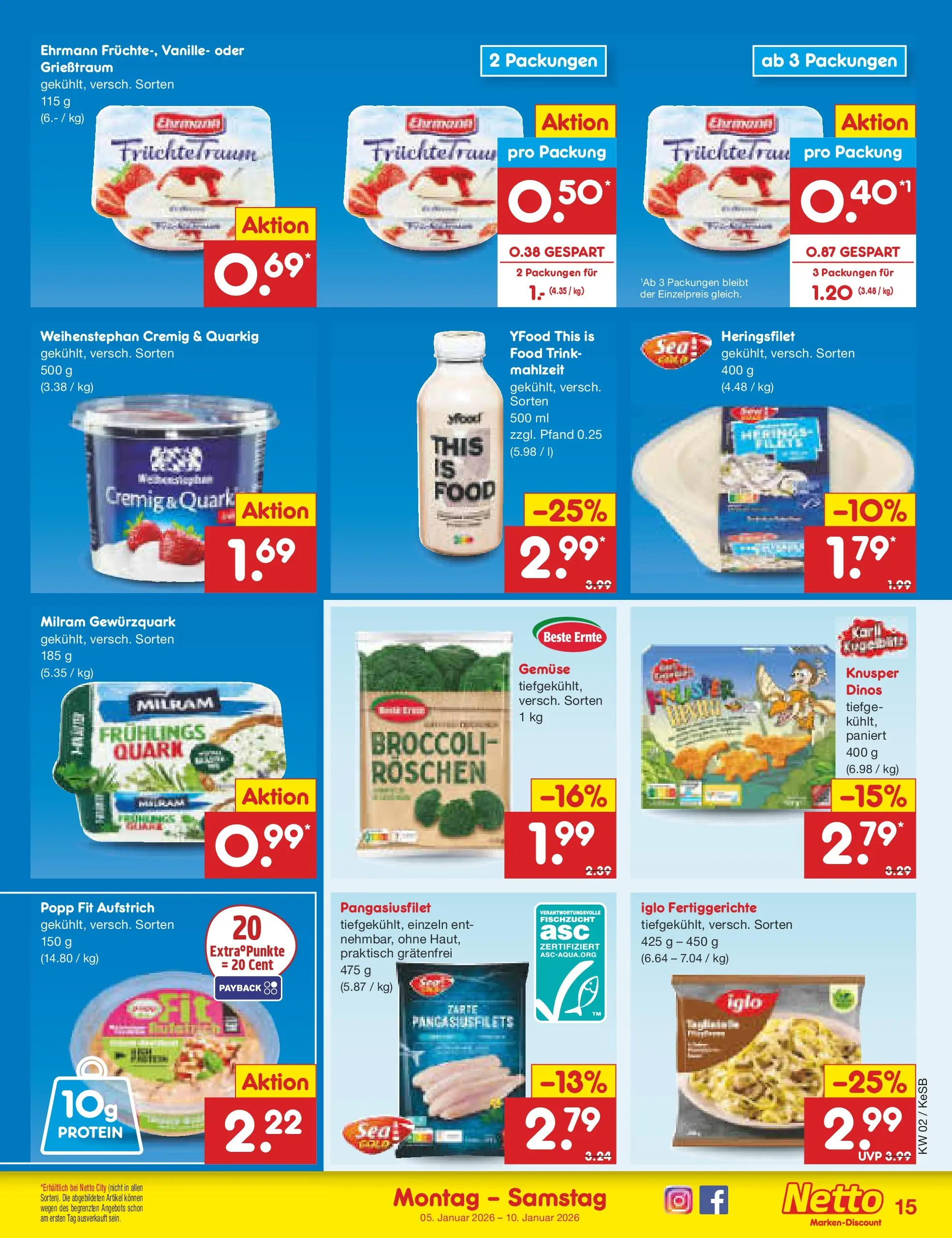 Netto Marken-Discount prospekt Bonn	 (ab 04.01.2026) » Angebote | Seite: 15 | Produkte: Quark, YFood, Gemüse, Milram