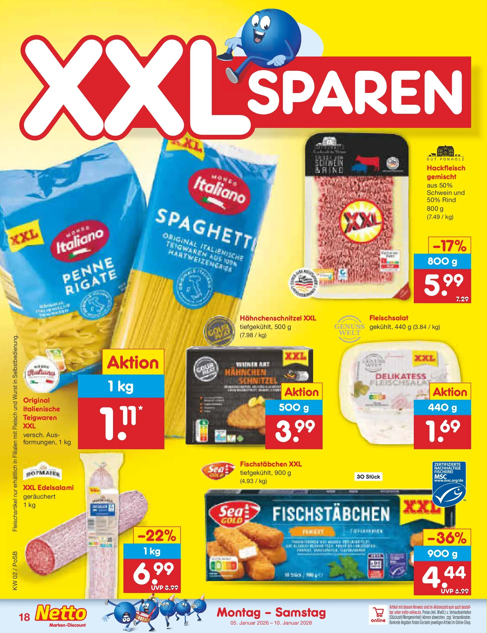 Netto Marken-Discount prospekt Regensburg	 (ab 04.01.2026) » Angebote | Seite: 18 | Produkte: Hahnchen, Fischstabchen, Fleisch, Hackfleisch