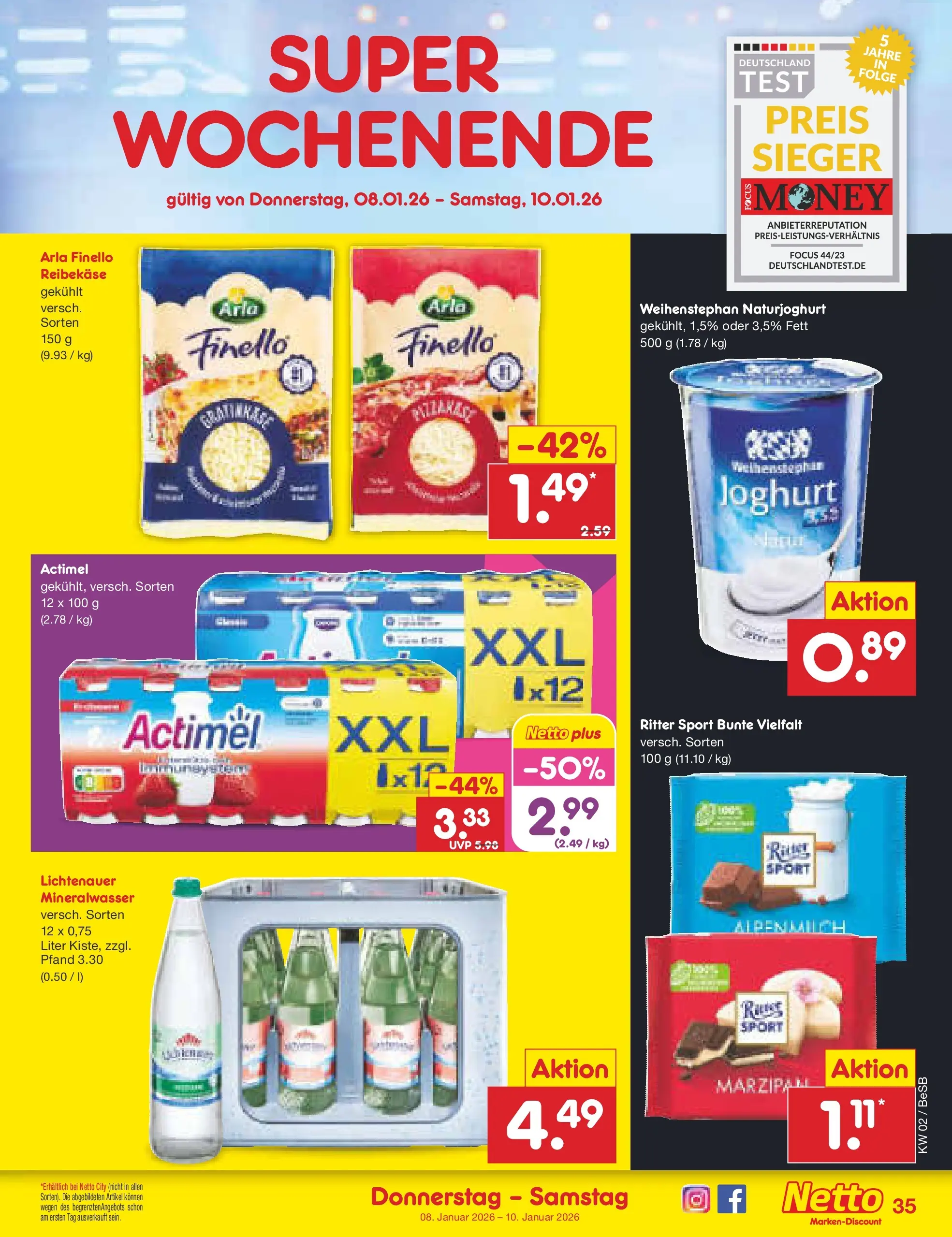 Netto Marken-Discount prospekt Kremmen	 (ab 04.01.2026) » Angebote | Seite: 39 | Produkte: Actimel, Joghurt, Ritter sport, Mineralwasser