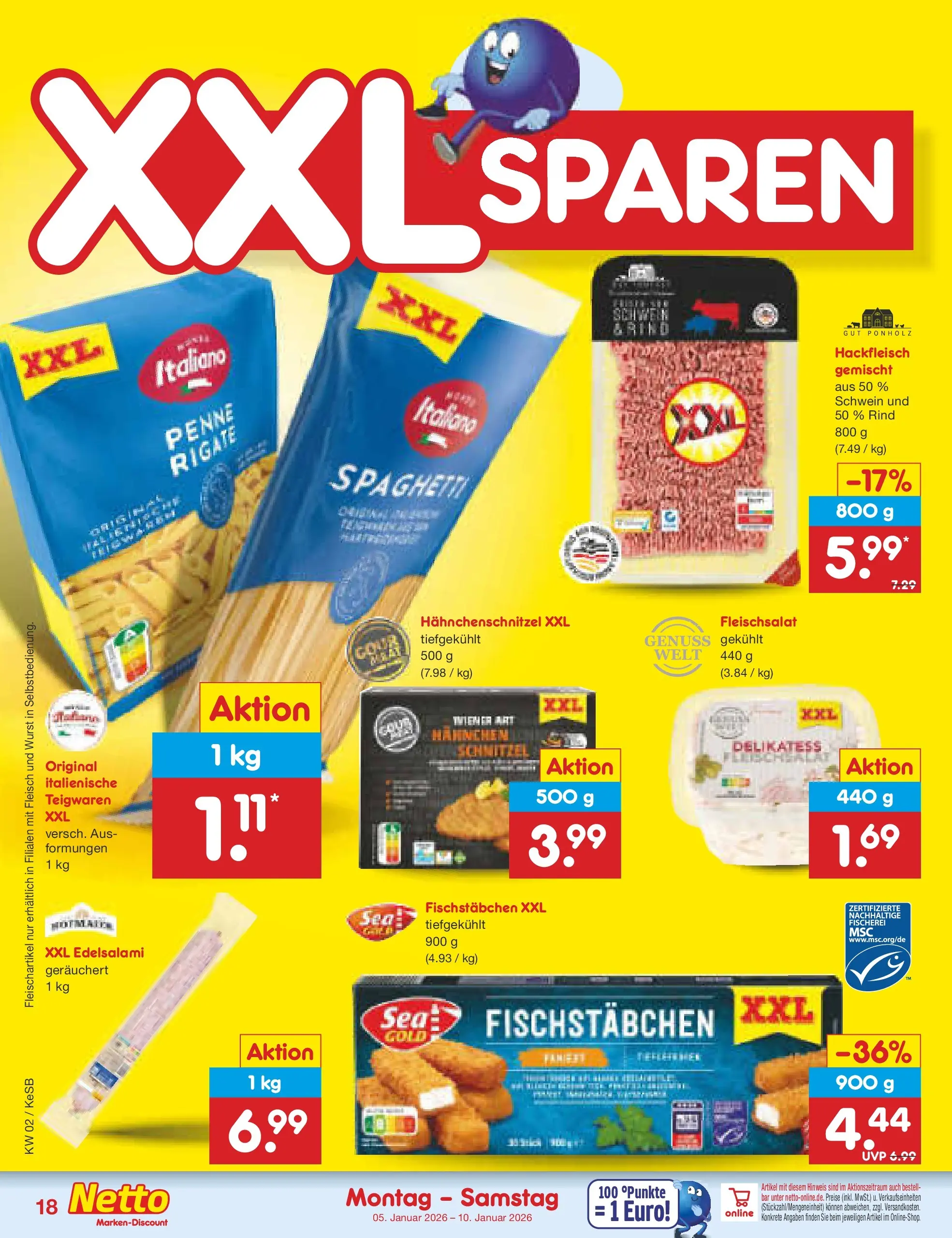 Netto Marken-Discount prospekt Bonn	 (ab 04.01.2026) » Angebote | Seite: 18 | Produkte: Schnitzel, Fischstabchen, Wurst, Hackfleisch