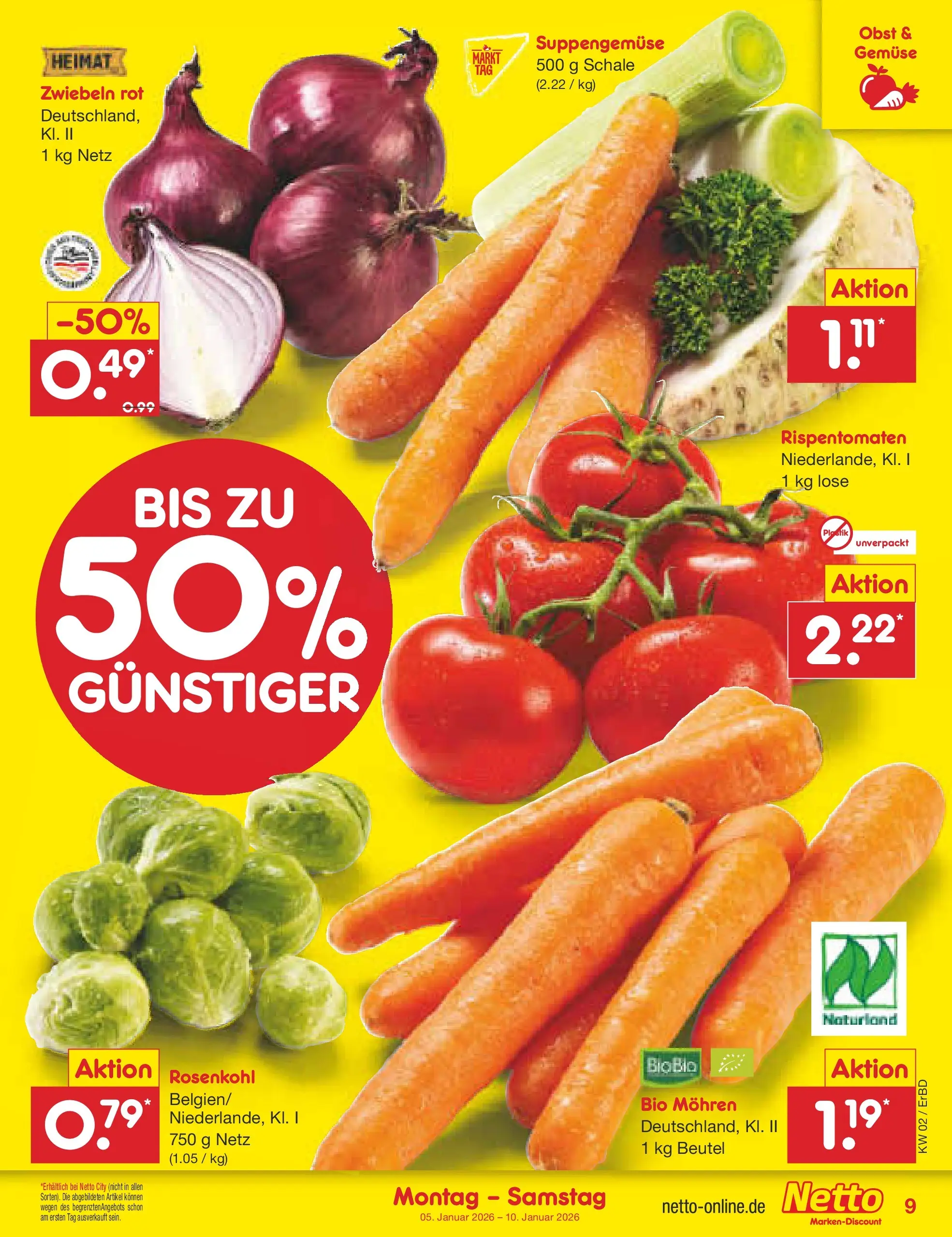 Netto Marken-Discount prospekt Jena-Lobeda	 (ab 04.01.2026) » Angebote | Seite: 9 | Produkte: Mohren, Zwiebeln, Gemüse, Obst