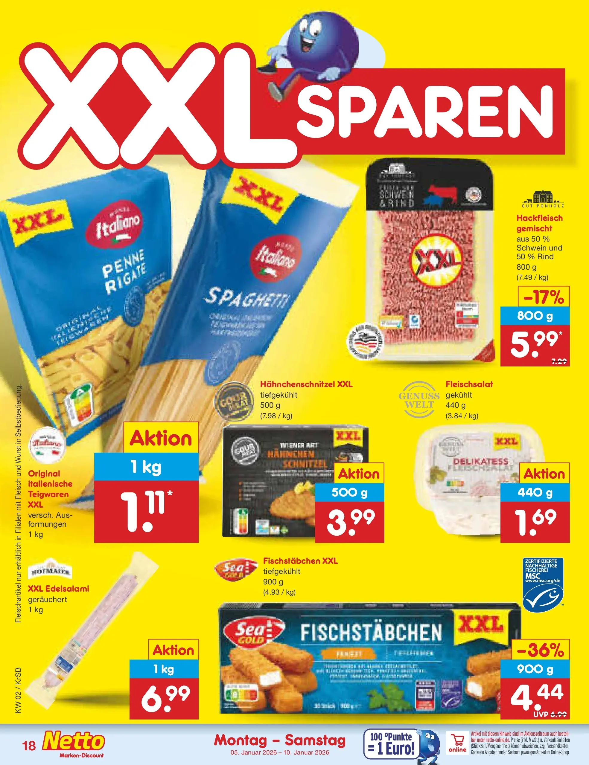 Netto Marken-Discount prospekt Jüchen	 (ab 04.01.2026) » Angebote | Seite: 18 | Produkte: Schnitzel, Wurst, Fleisch, Hackfleisch