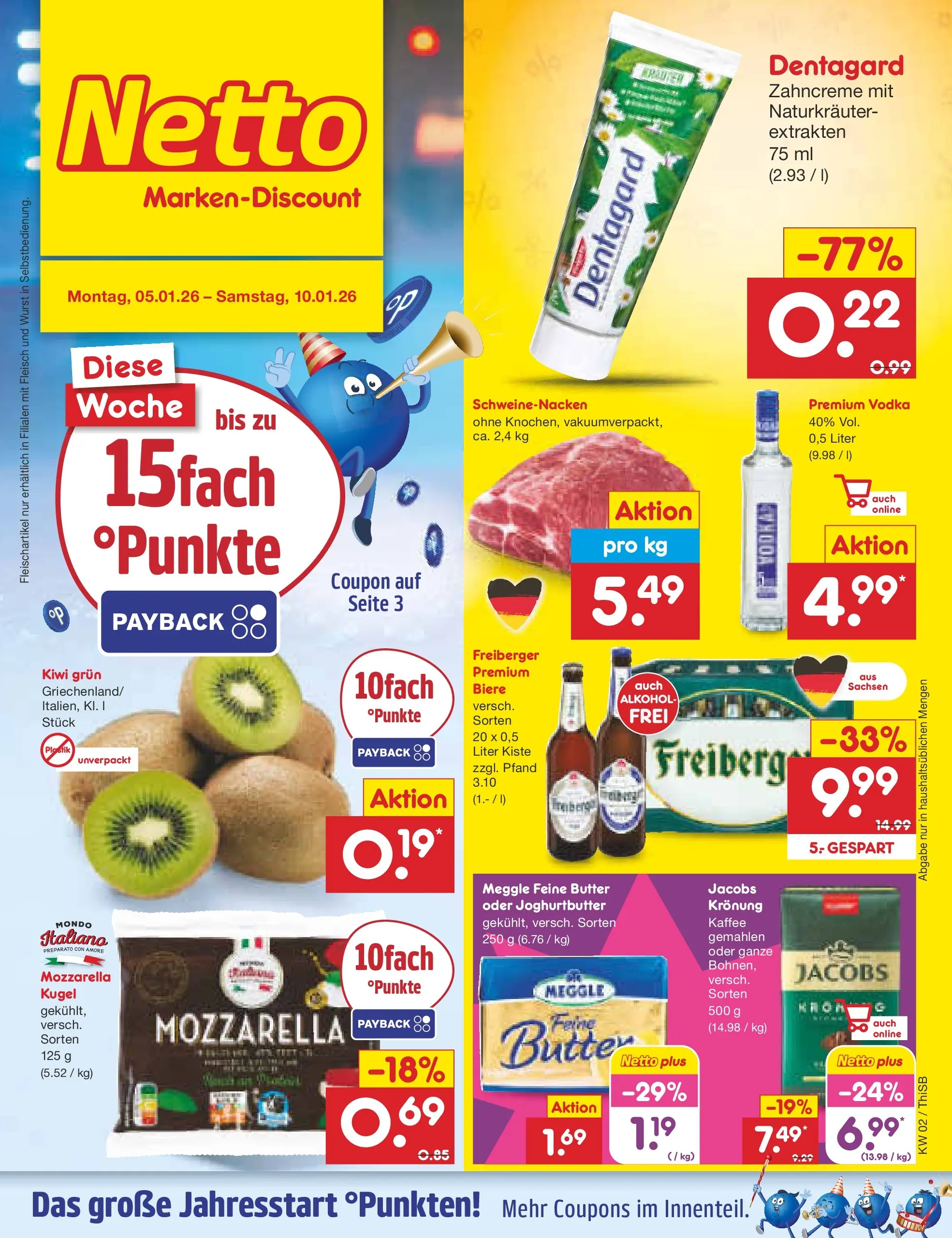 Netto Marken-Discount prospekt Pirna	 (ab 04.01.2026) » Angebote | Seite: 1 | Produkte: Mozzarella, Schweinenacken, Wurst, Fleisch