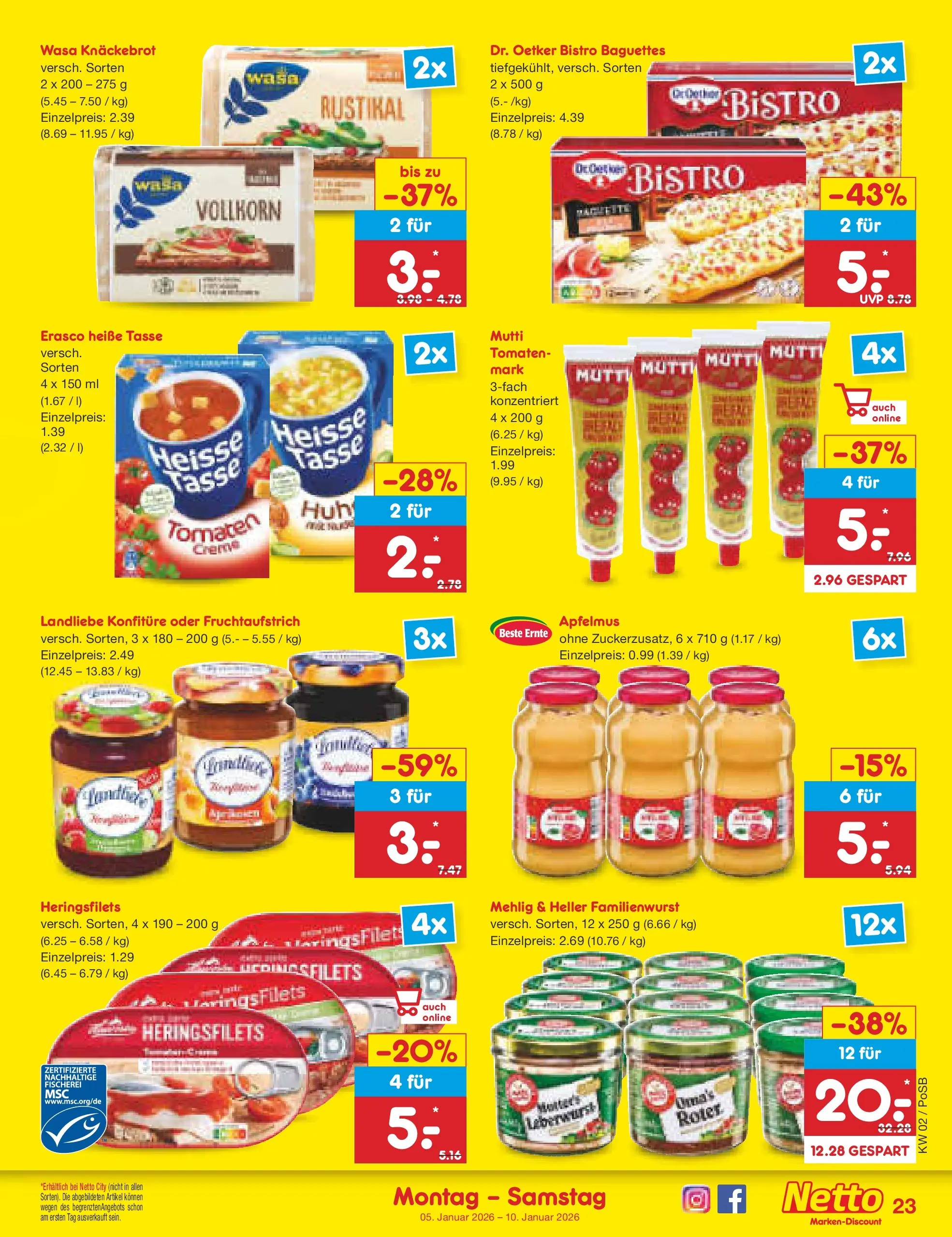 Netto Marken-Discount prospekt Regensburg	 (ab 04.01.2026) » Angebote | Seite: 23 | Produkte: Tomaten, Wasa knackebrot, Erasco