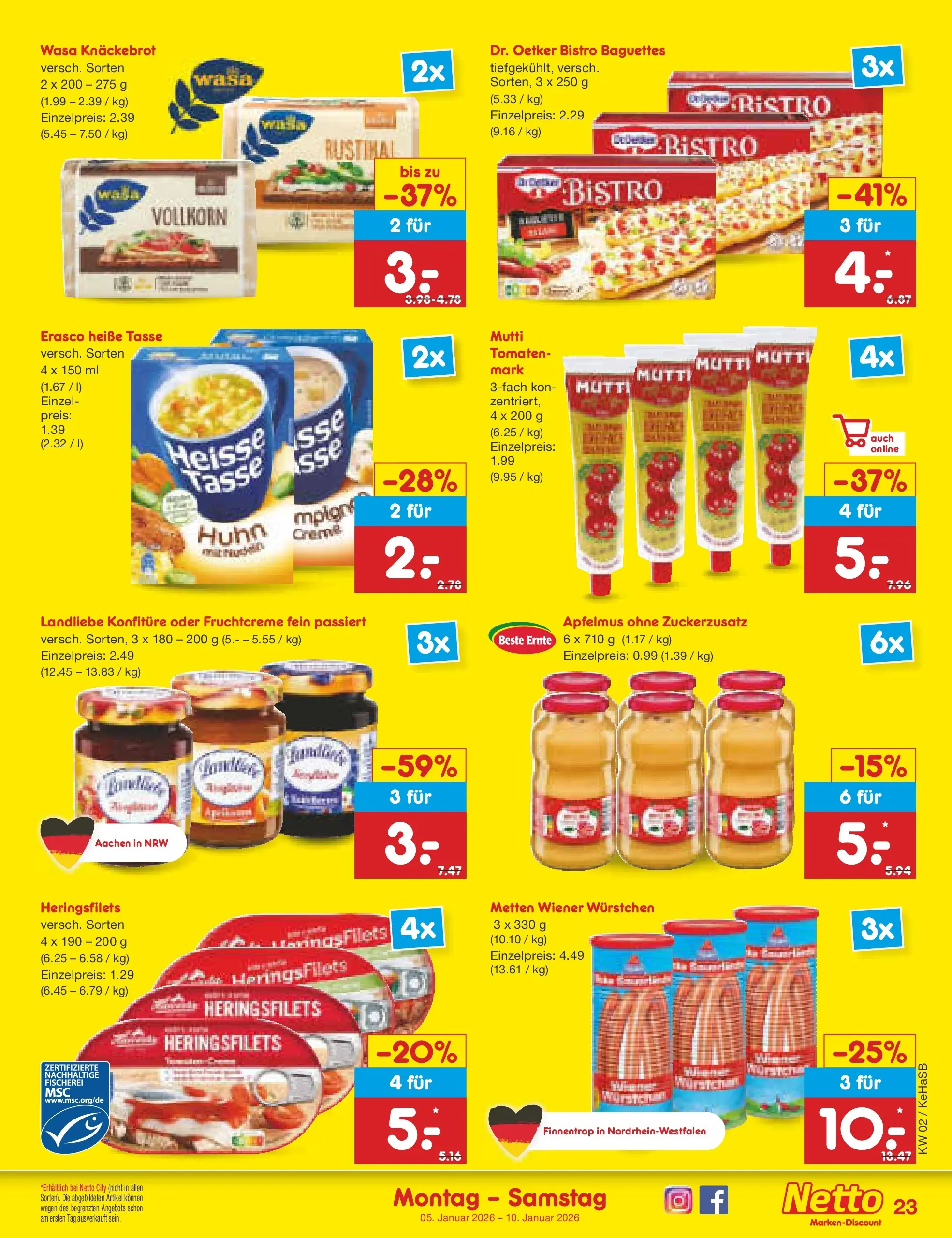 Netto Marken-Discount prospekt Bonn	 (ab 04.01.2026) » Angebote | Seite: 23 | Produkte: Tomaten, Creme, Wasa knackebrot, Erasco