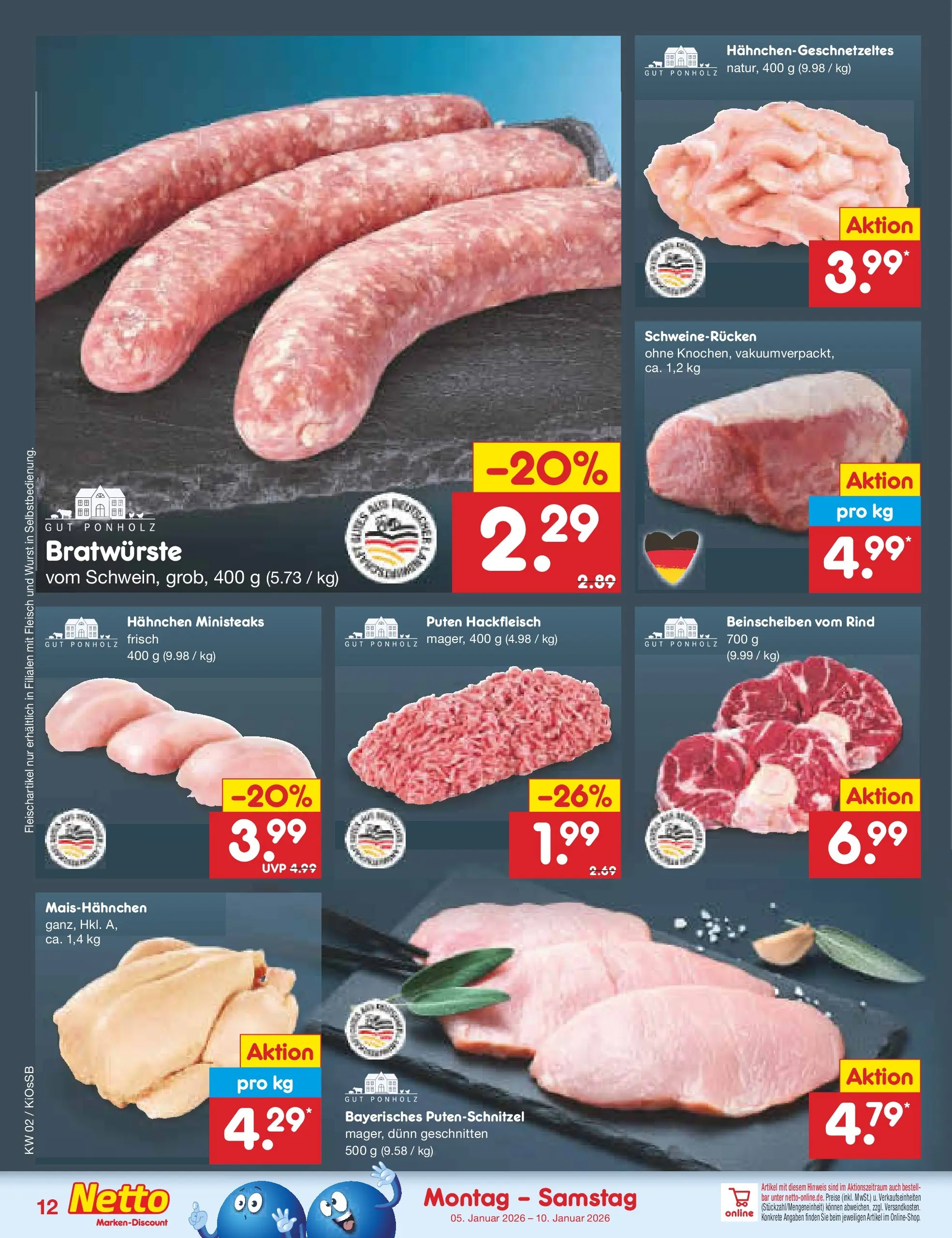 Netto Marken-Discount prospekt Oberhaid	 (ab 04.01.2026) » Angebote | Seite: 12 | Produkte: Hahnchen, Wurst, Schweinerucken, Fleisch