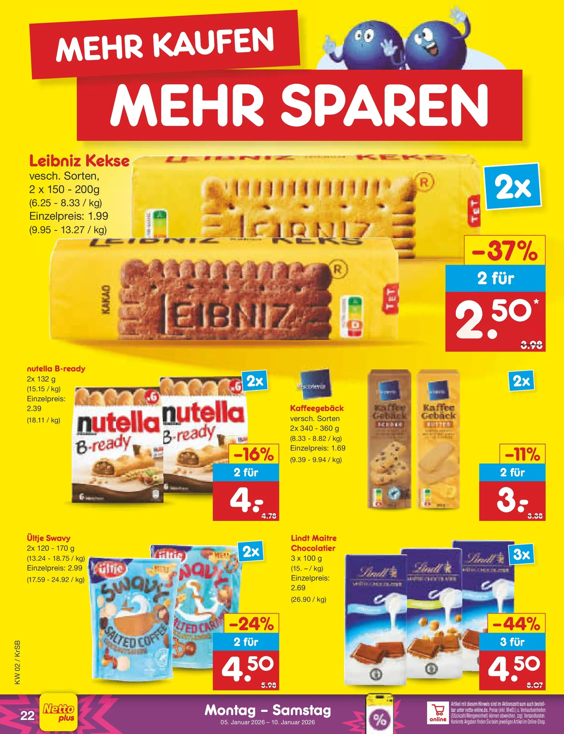Netto Marken-Discount prospekt Jüchen	 (ab 04.01.2026) » Angebote | Seite: 22 | Produkte: Nutella, Lindt, Kekse