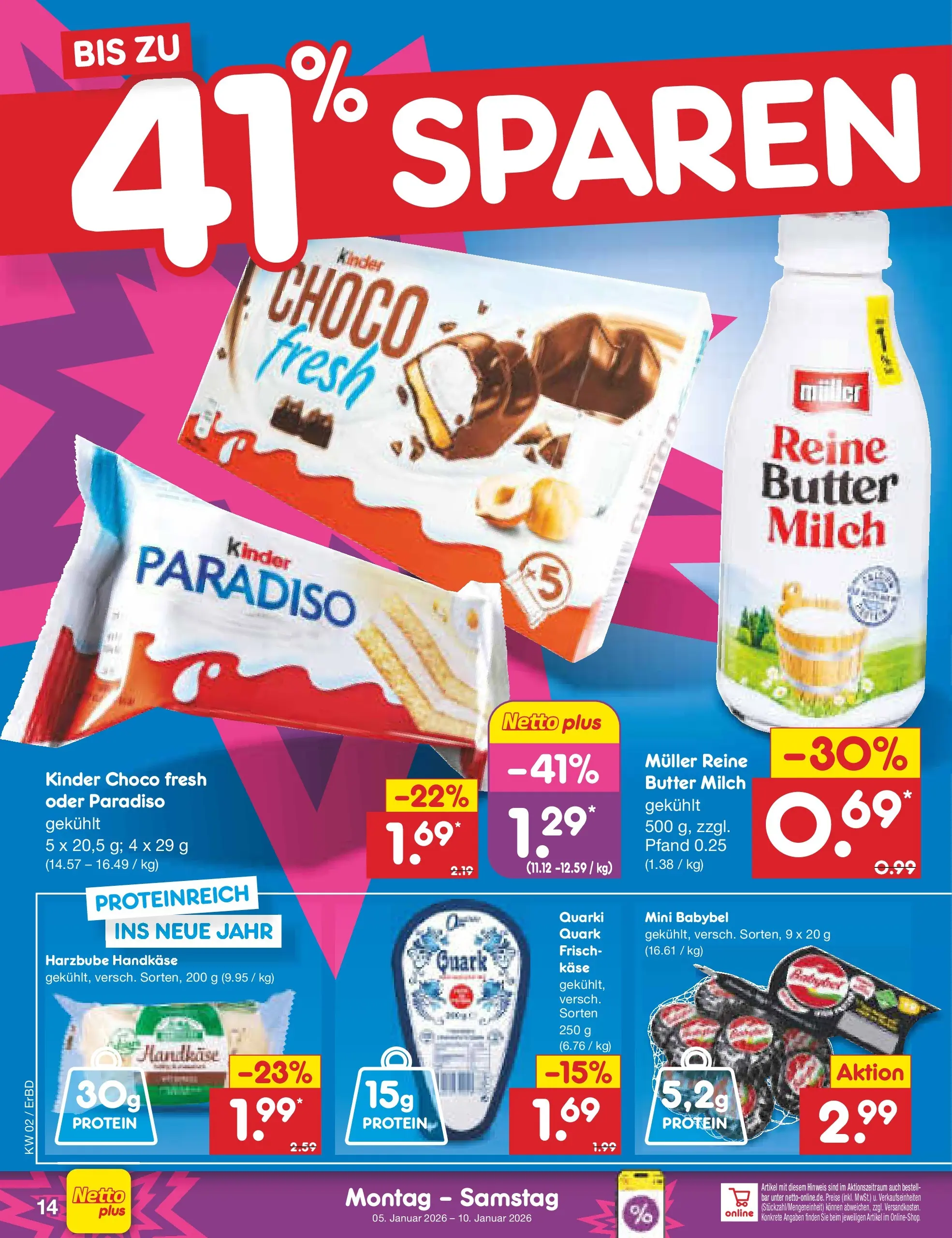 Netto Marken-Discount prospekt Jena-Lobeda	 (ab 04.01.2026) » Angebote | Seite: 14 | Produkte: Quark, Milch, Käse, Babybel