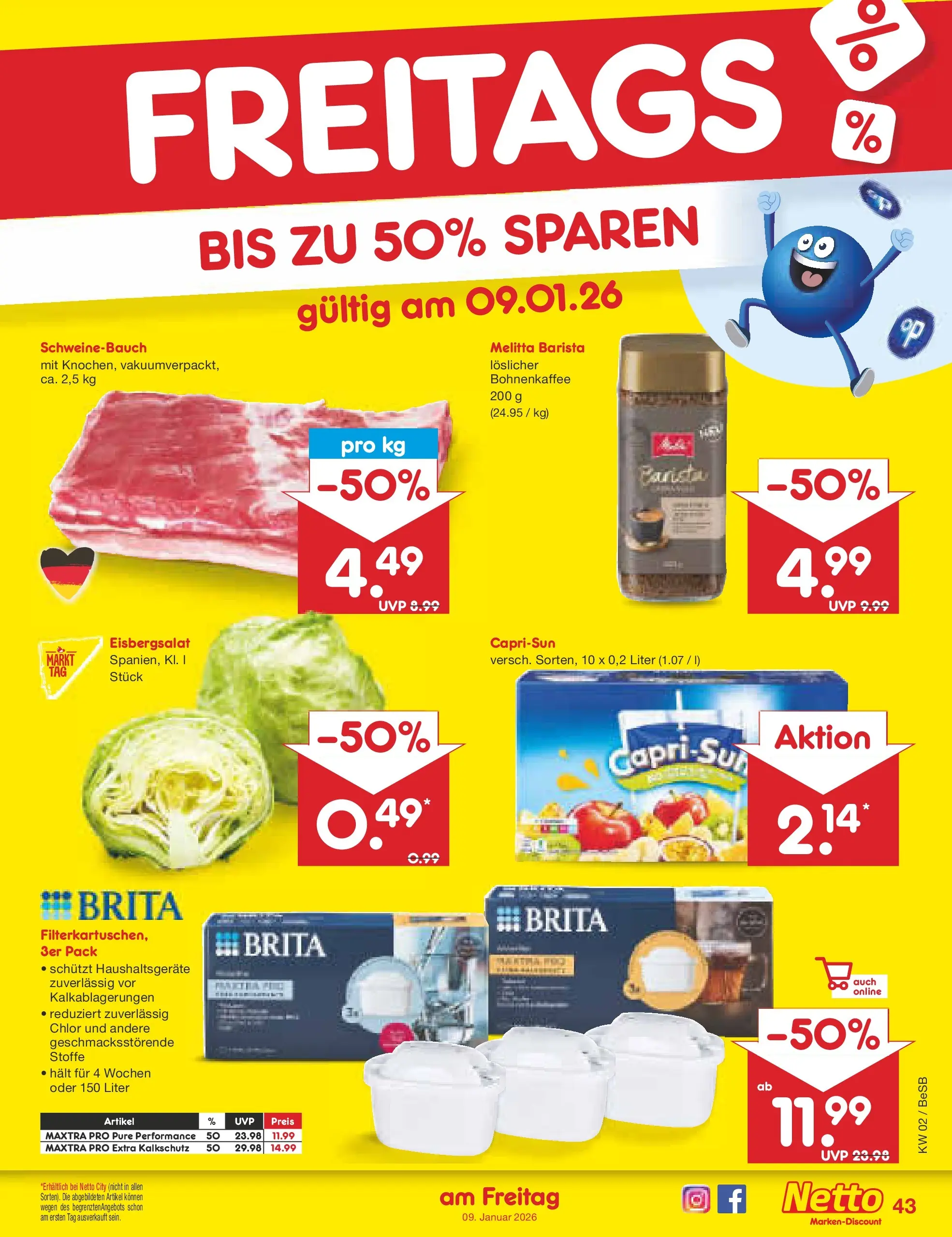 Netto Marken-Discount prospekt Kremmen	 (ab 04.01.2026) » Angebote | Seite: 47 | Produkte: Melitta, Capri sun, Schweinebauch, Eisbergsalat