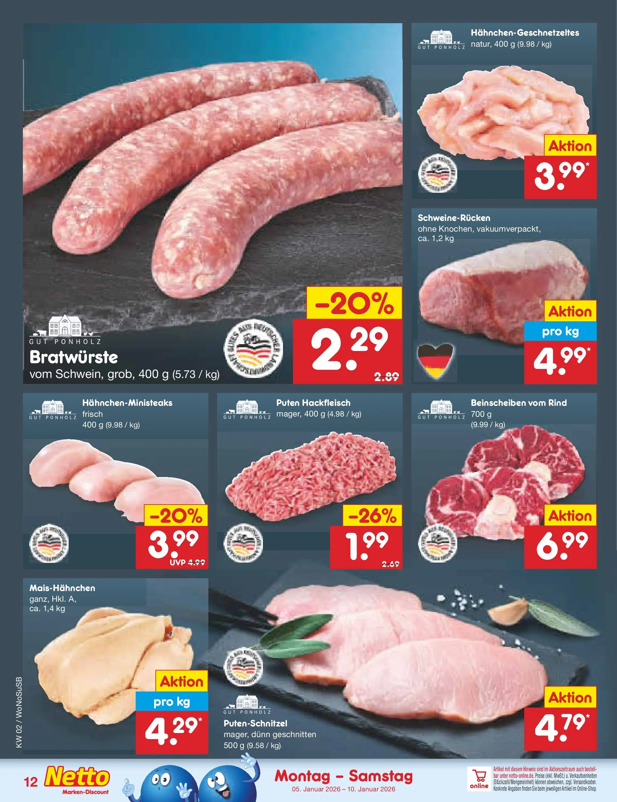 Netto Marken-Discount prospekt Mannheim	 (ab 04.01.2026) » Angebote | Seite: 12 | Produkte: Putenschnitzel, Schweinerucken, Hackfleisch