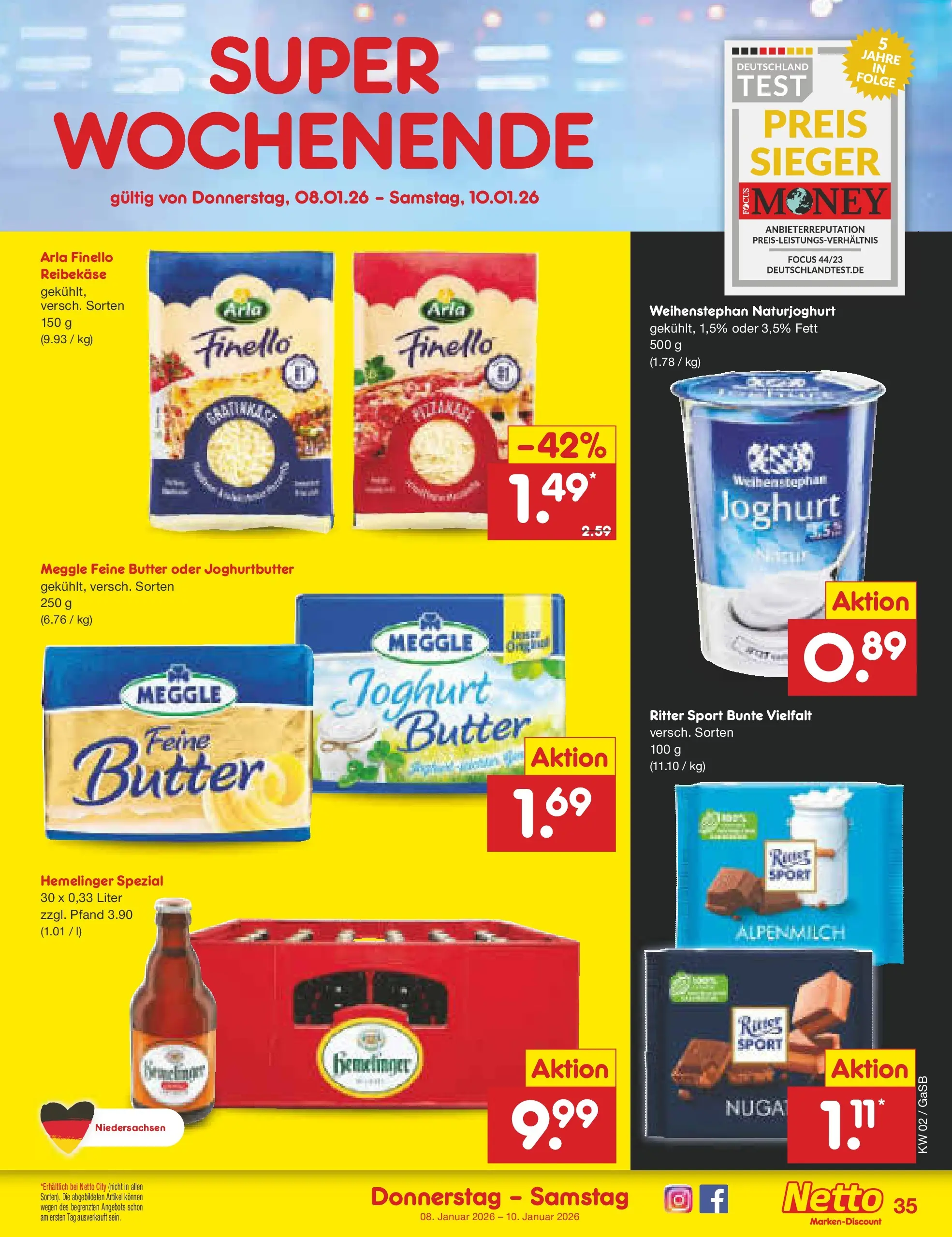 Netto Marken-Discount prospekt Bremen-Lesum	 (ab 04.01.2026) » Angebote | Seite: 39 | Produkte: Butter, Joghurt, Ritter sport, Reibekase