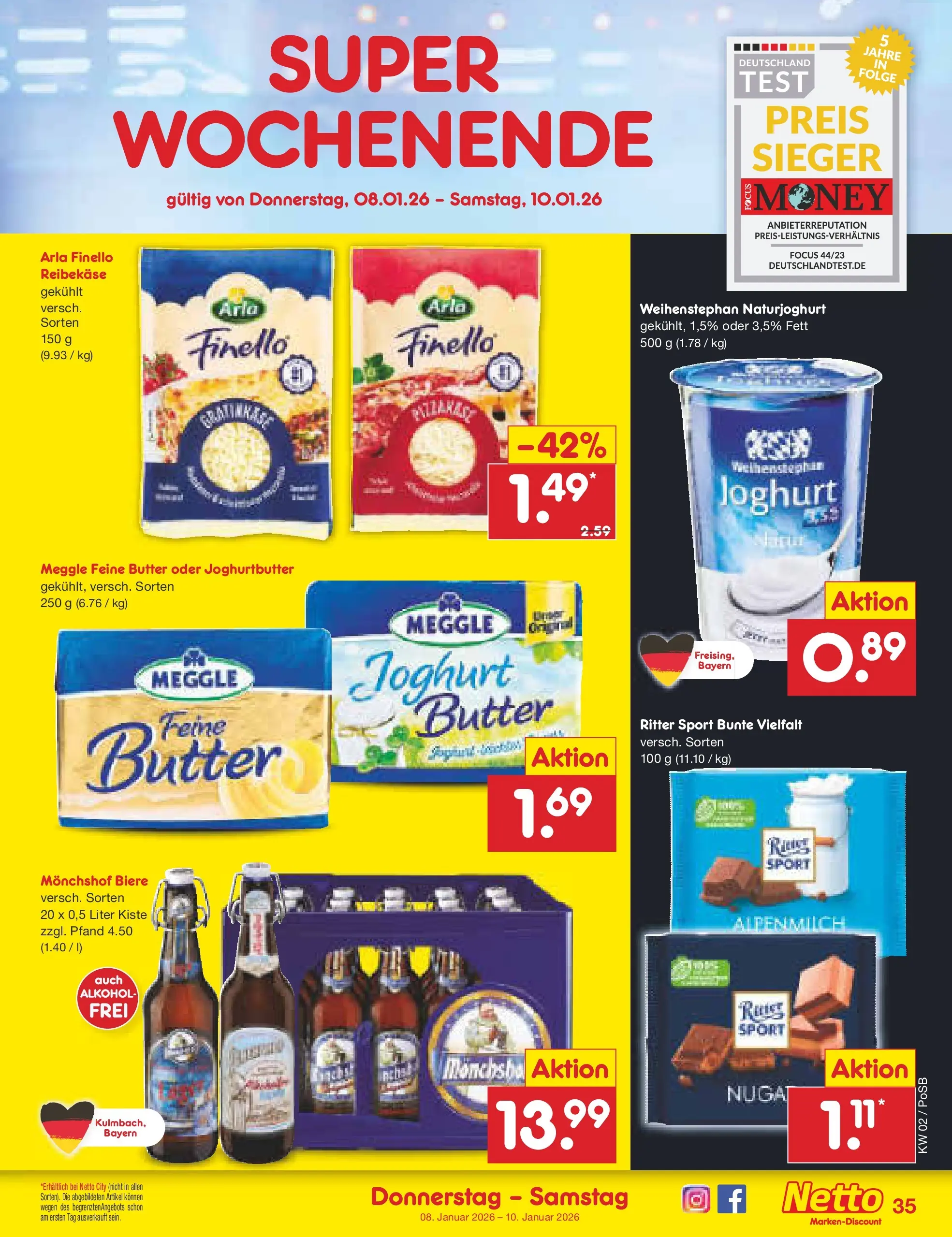 Netto Marken-Discount prospekt Regensburg	 (ab 04.01.2026) » Angebote | Seite: 39 | Produkte: Butter, Joghurt, Ritter sport, Reibekase