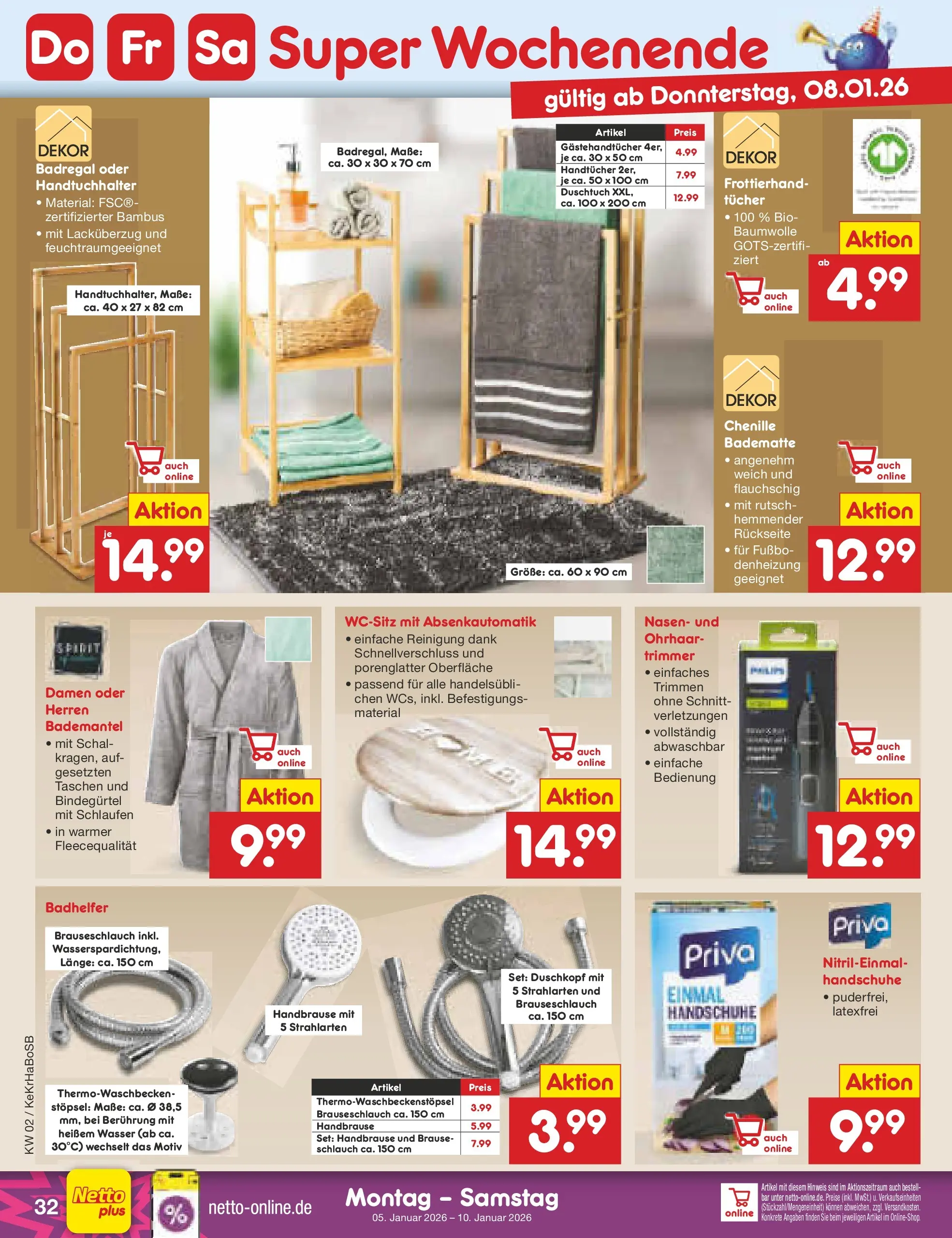 Netto Marken-Discount prospekt Jüchen	 (ab 04.01.2026) » Angebote | Seite: 36 | Produkte: Badregal, Wasser, Bademantel, Duschkopf