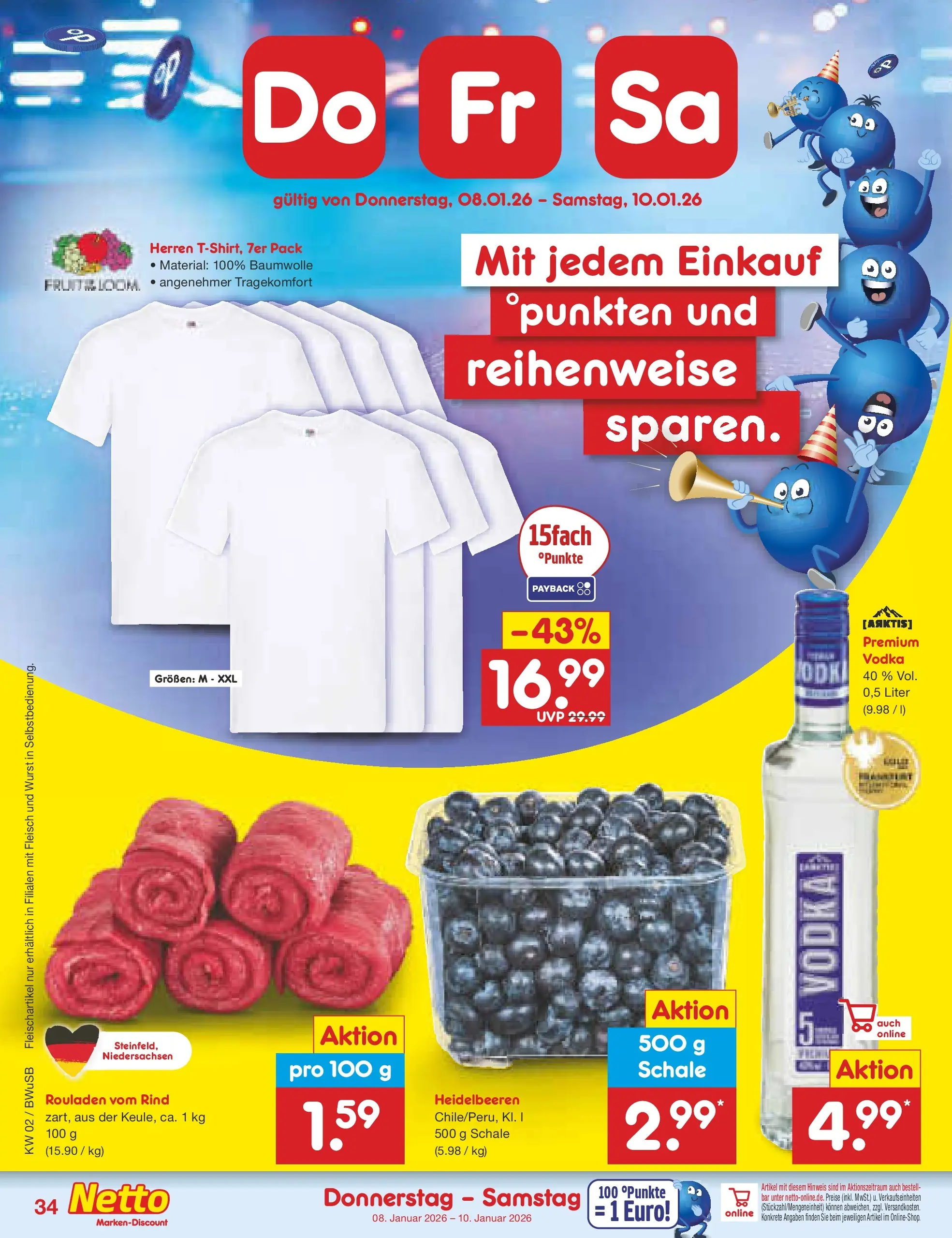 Netto Marken-Discount prospekt Stemwede-Dielingen	 (ab 04.01.2026) » Angebote | Seite: 38 | Produkte: Heidelbeeren, Wurst, Vodka, Fleisch