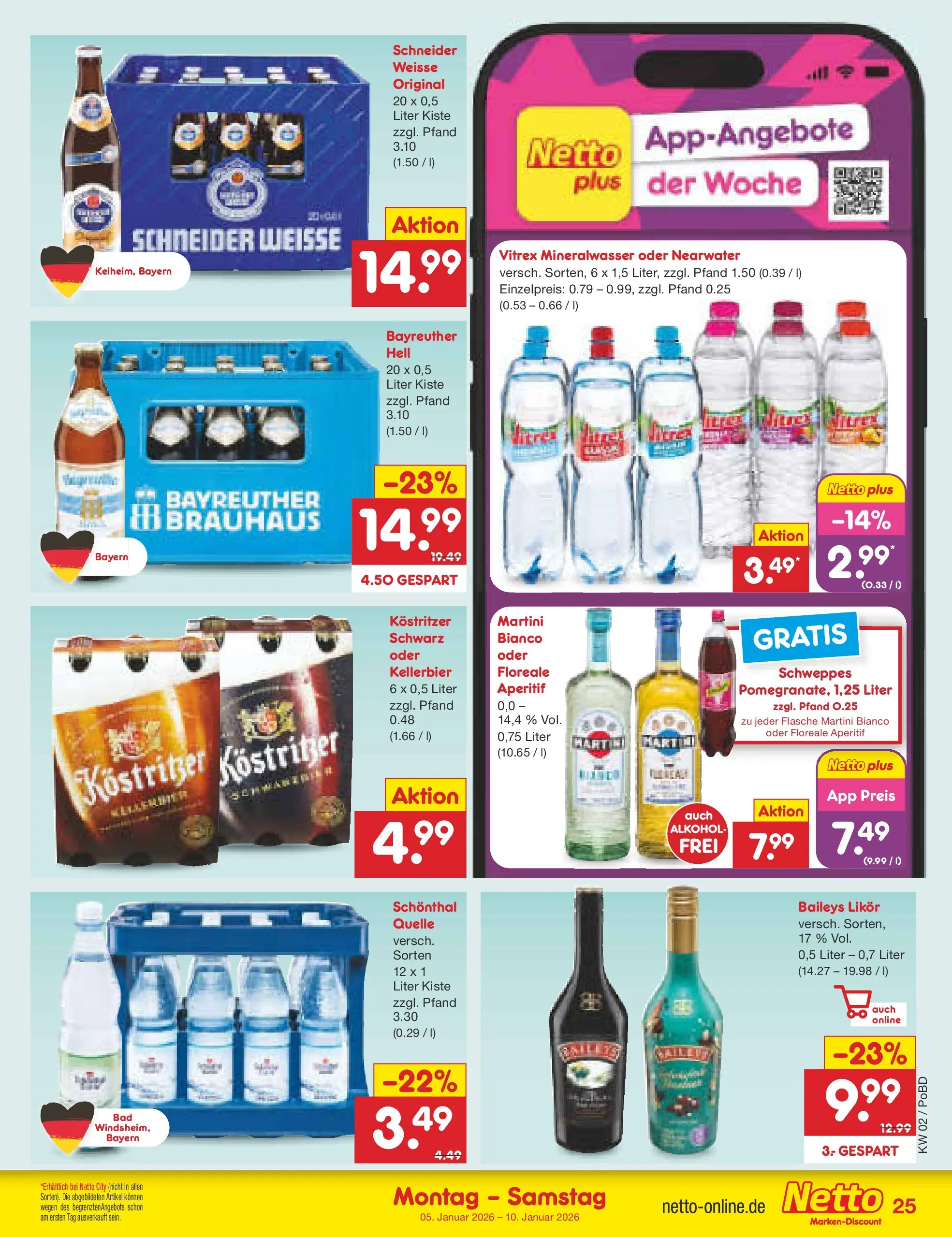 Netto Marken-Discount prospekt Selb	 (ab 04.01.2026) » Angebote | Seite: 25 | Produkte: Martini, Likör, Mineralwasser, Baileys
