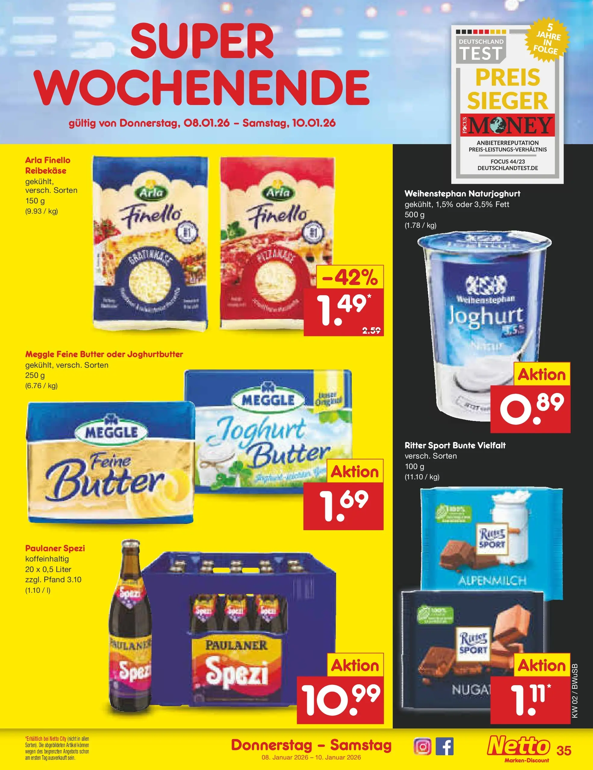 Netto Marken-Discount prospekt Stemwede-Dielingen	 (ab 04.01.2026) » Angebote | Seite: 39 | Produkte: Joghurt, Ritter sport, Reibekase, Paulaner