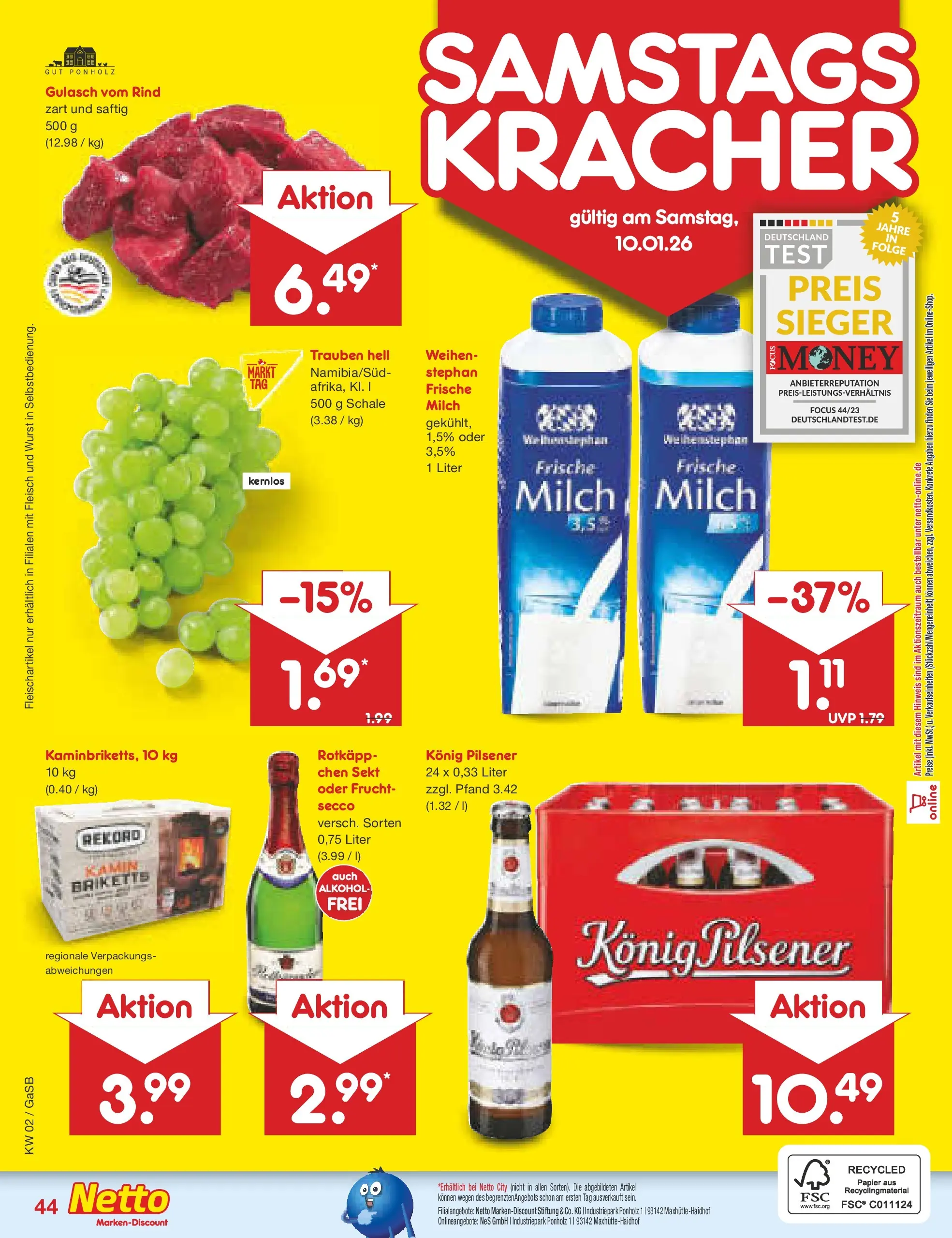 Netto Marken-Discount prospekt Bremen-Lesum	 (ab 04.01.2026) » Angebote | Seite: 48 | Produkte: Konig pilsener, Sekt, Gulasch, Wurst